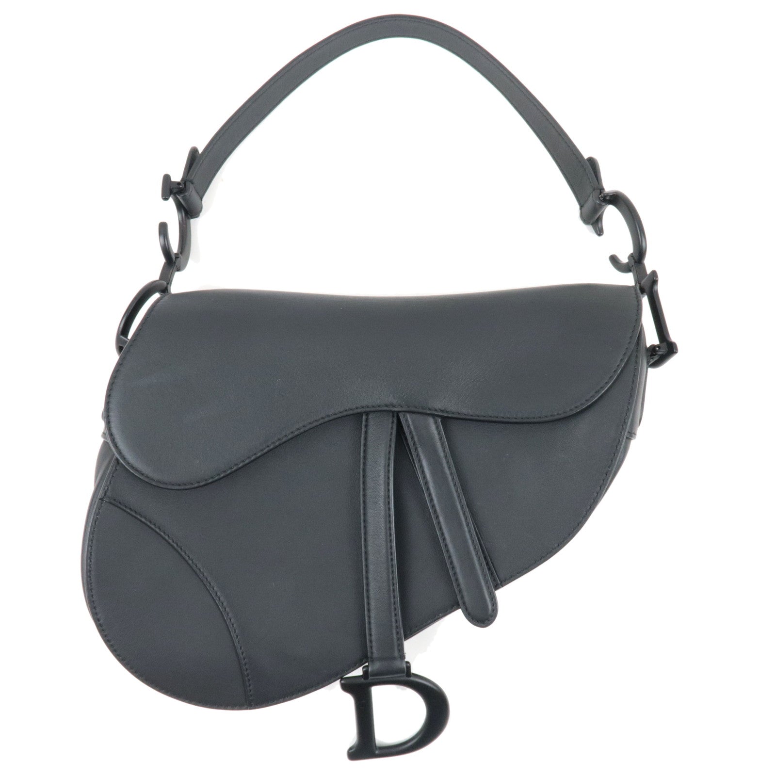 Christian Dior Saddle Bag One-Shoulder Bag Calf Leather All Black *G card81419