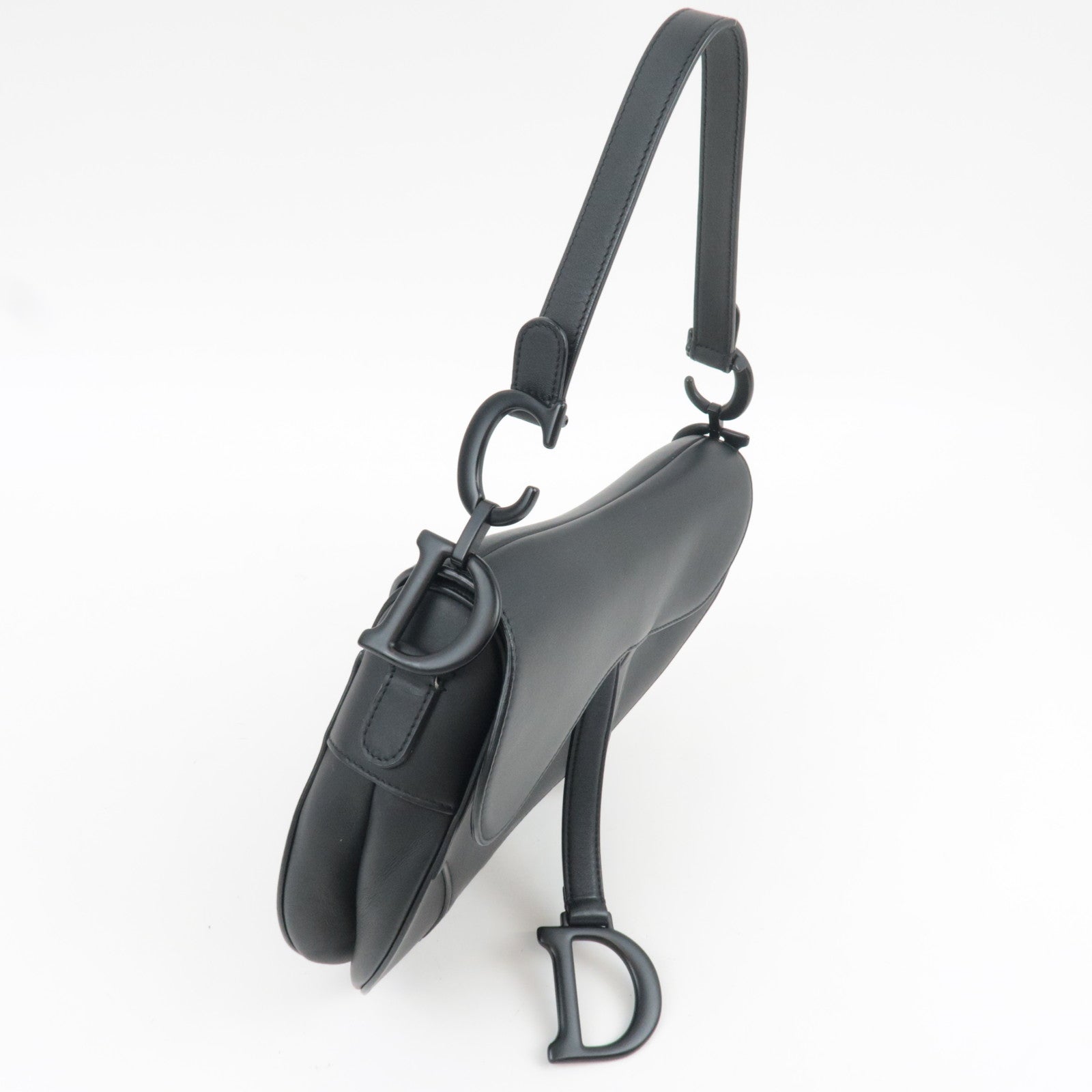 Christian Dior Saddle Bag One-Shoulder Bag Calf Leather All Black *G card