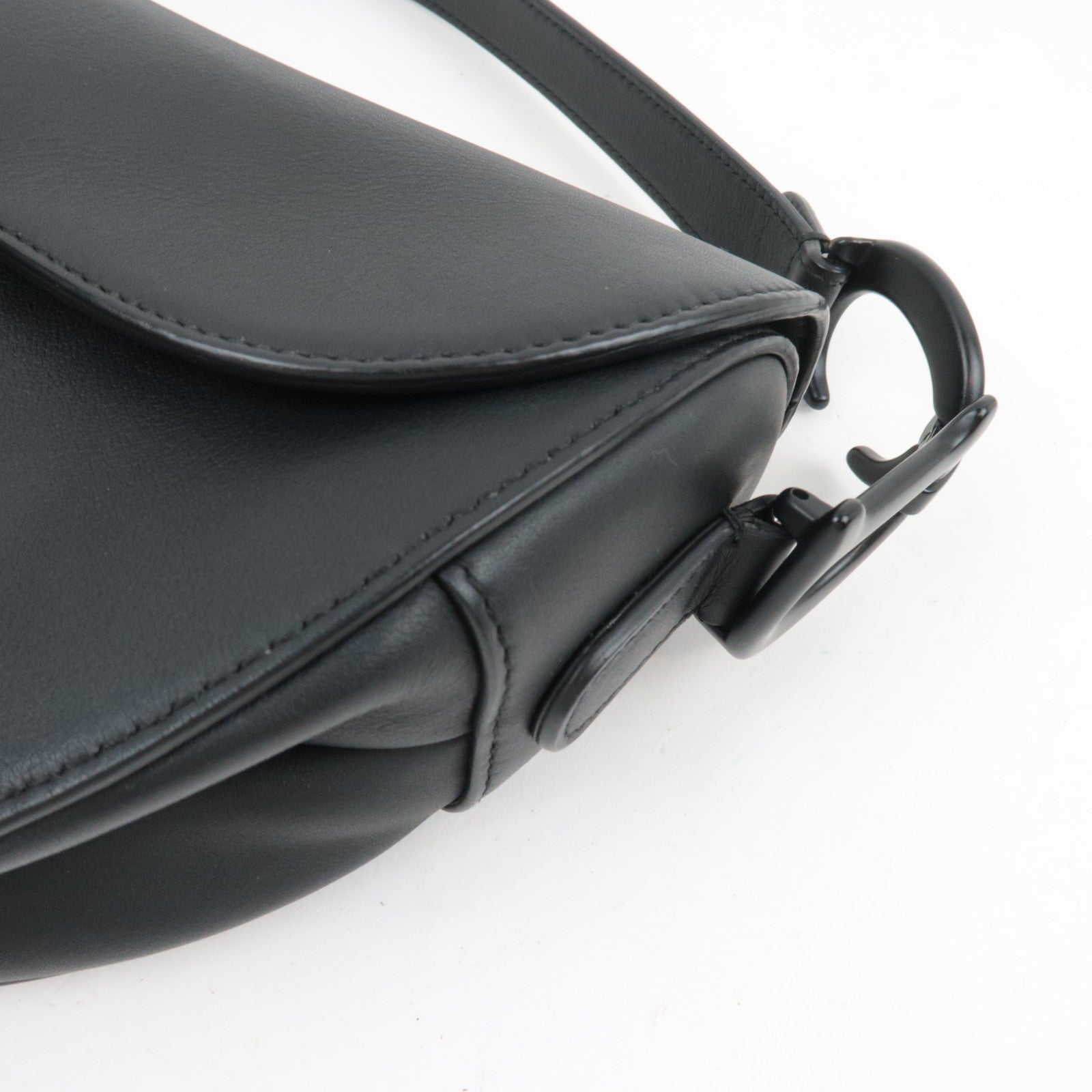 Christian Dior Saddle Bag One-Shoulder Bag Calf Leather All Black *G card