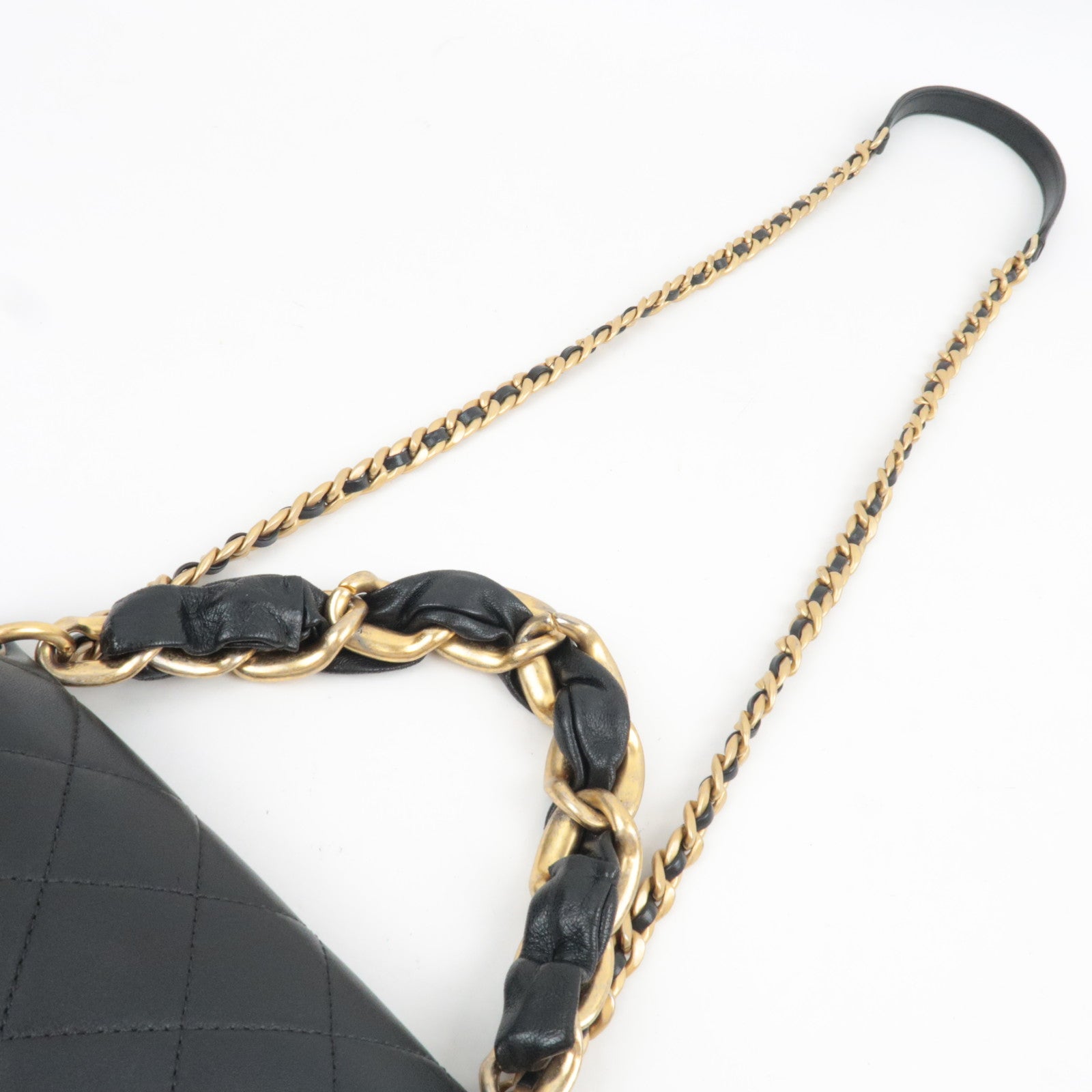 CHANEL Matelasse 2Way Chain Shoulder Bag Lambskin Black Gold HDW 30993840 *G card