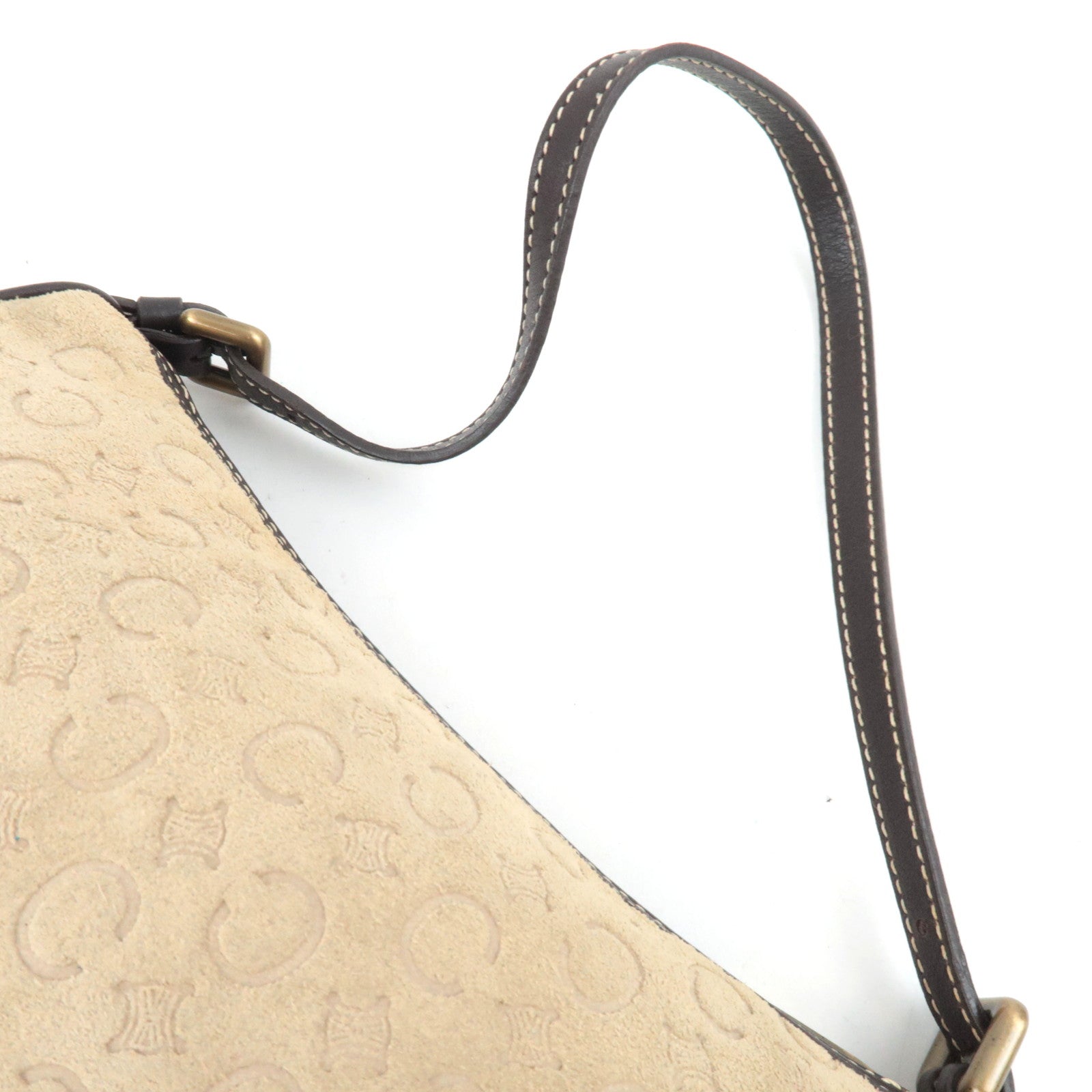 CELINE C Macadam Handbag Suede Leather Beige Brown *Dust bag