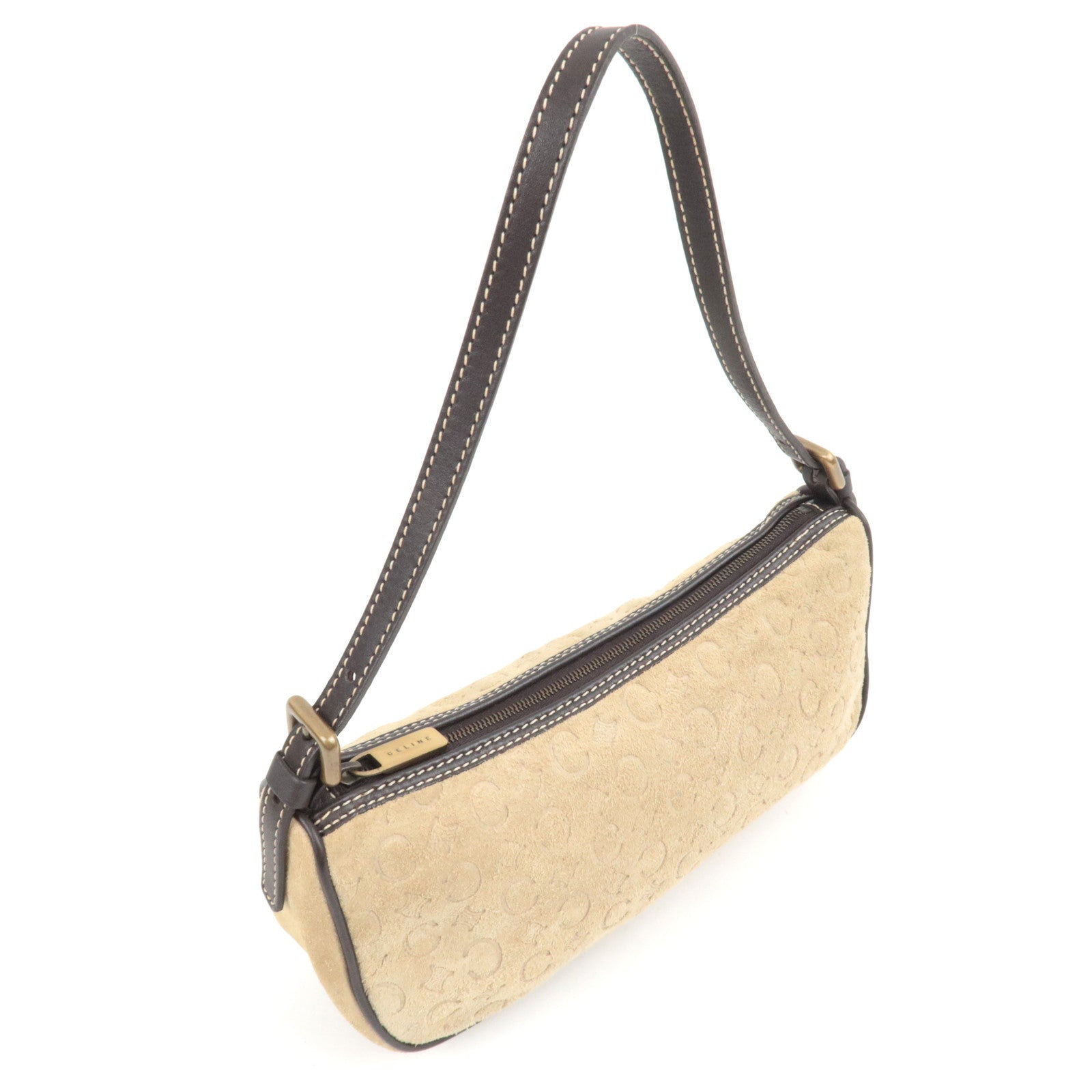 CELINE C Macadam Handbag Suede Leather Beige Brown *Dust bag