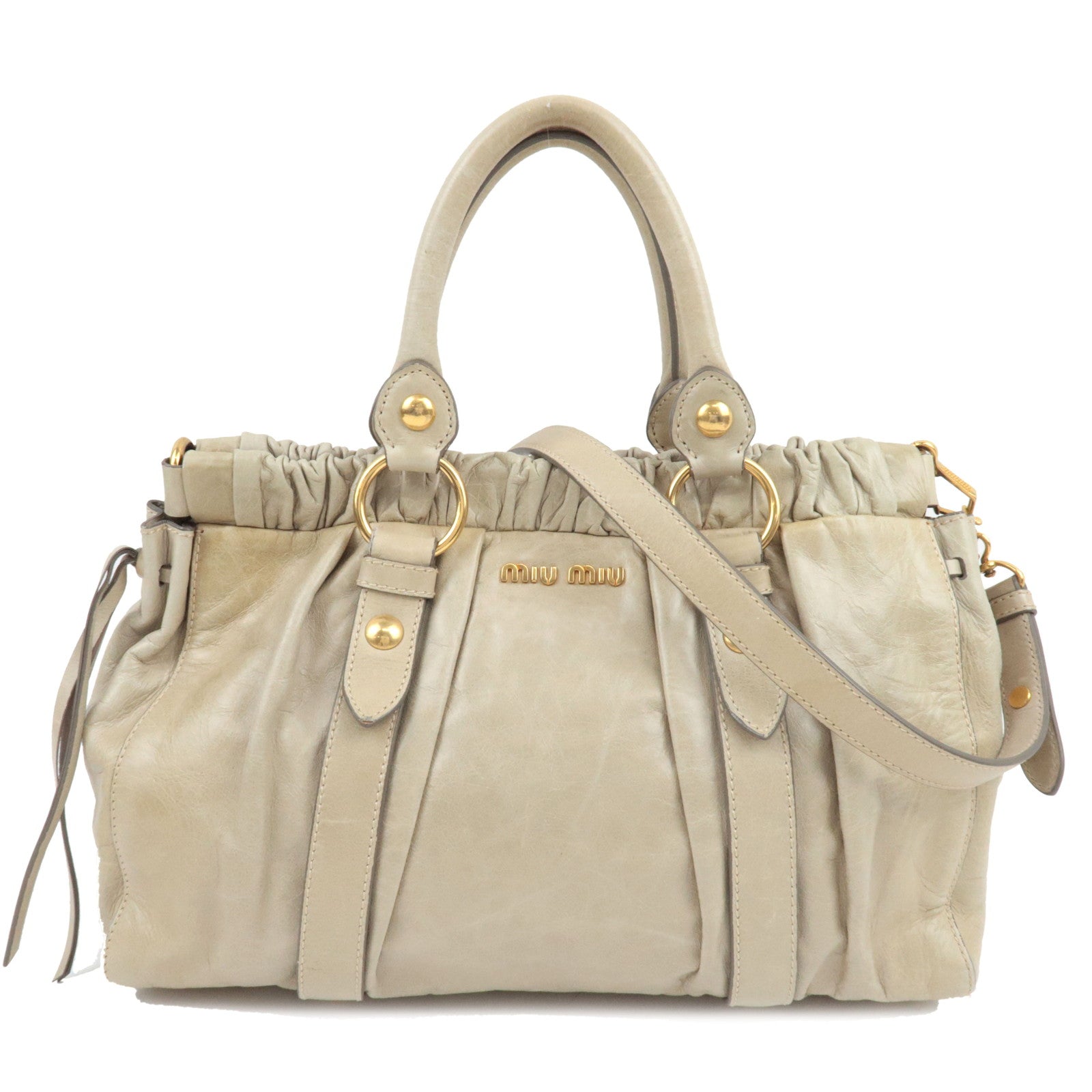 MIU MIU 2Way Handbag Leather Beige *Dust bag81474