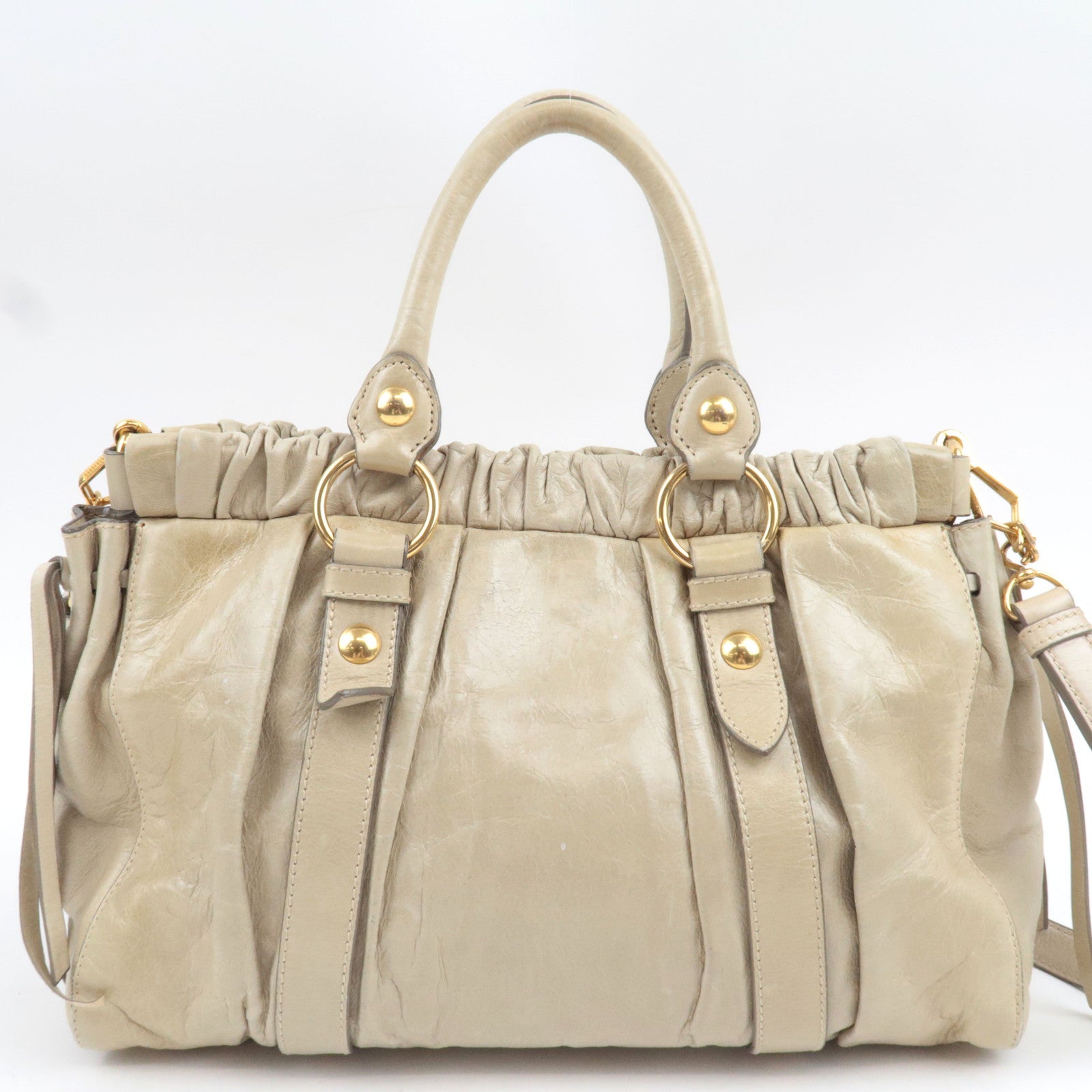MIU MIU 2Way Handbag Leather Beige *Dust bag