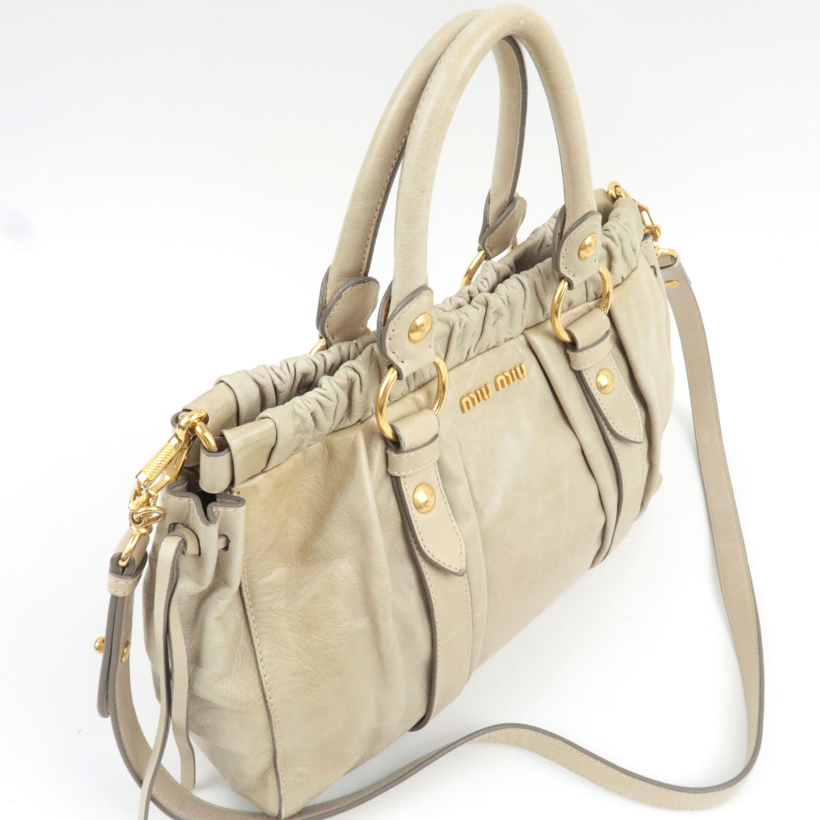 MIU MIU 2Way Handbag Leather Beige *Dust bag