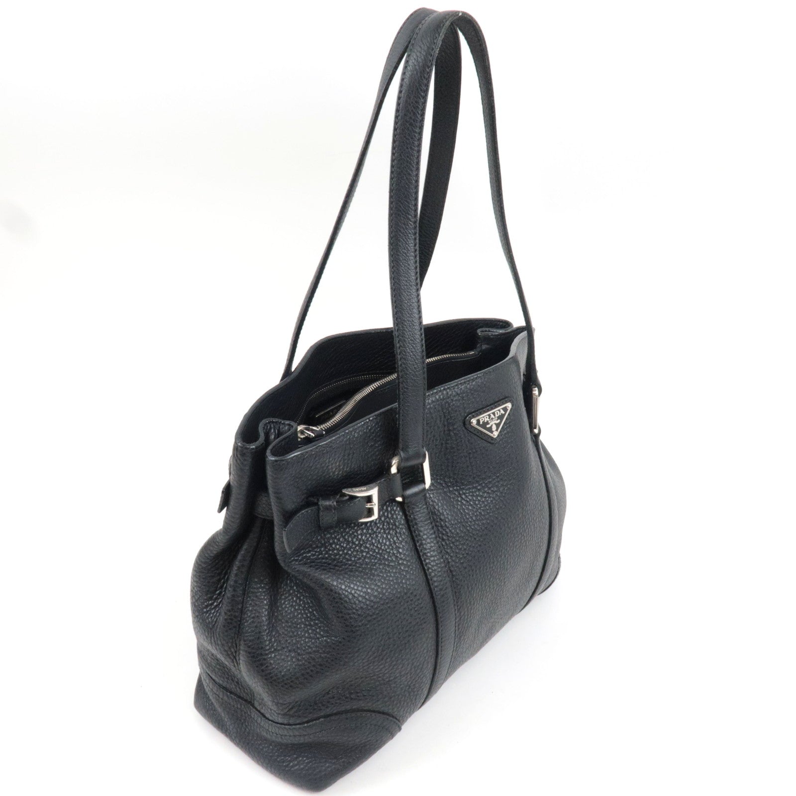 PRADA Logo Tote Bag Leather Black *Dust bag