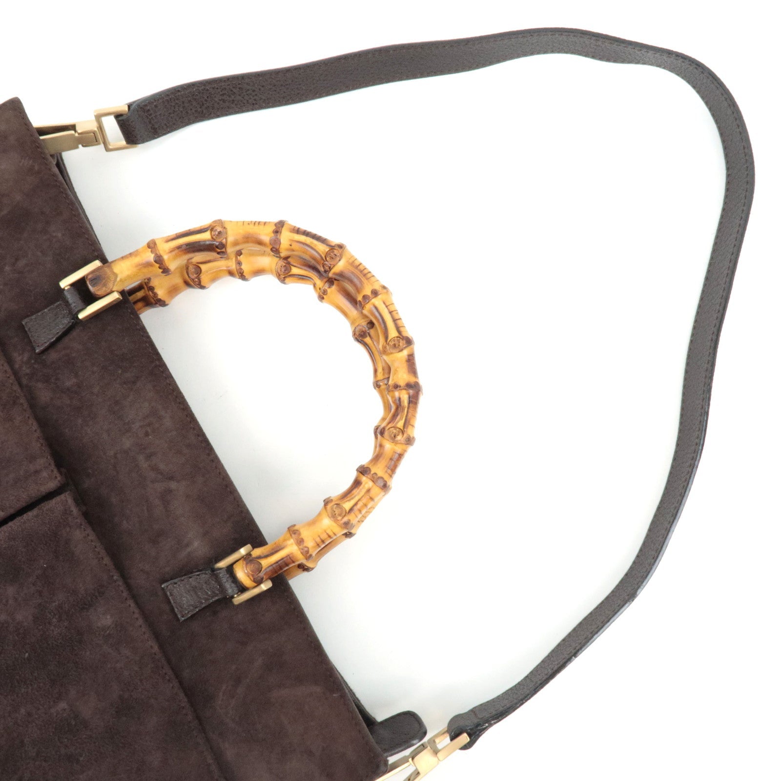 GUCCI Bamboo 2Way Handbag Suede Brown 001.2855.1875.0 *Dust bag, Strap