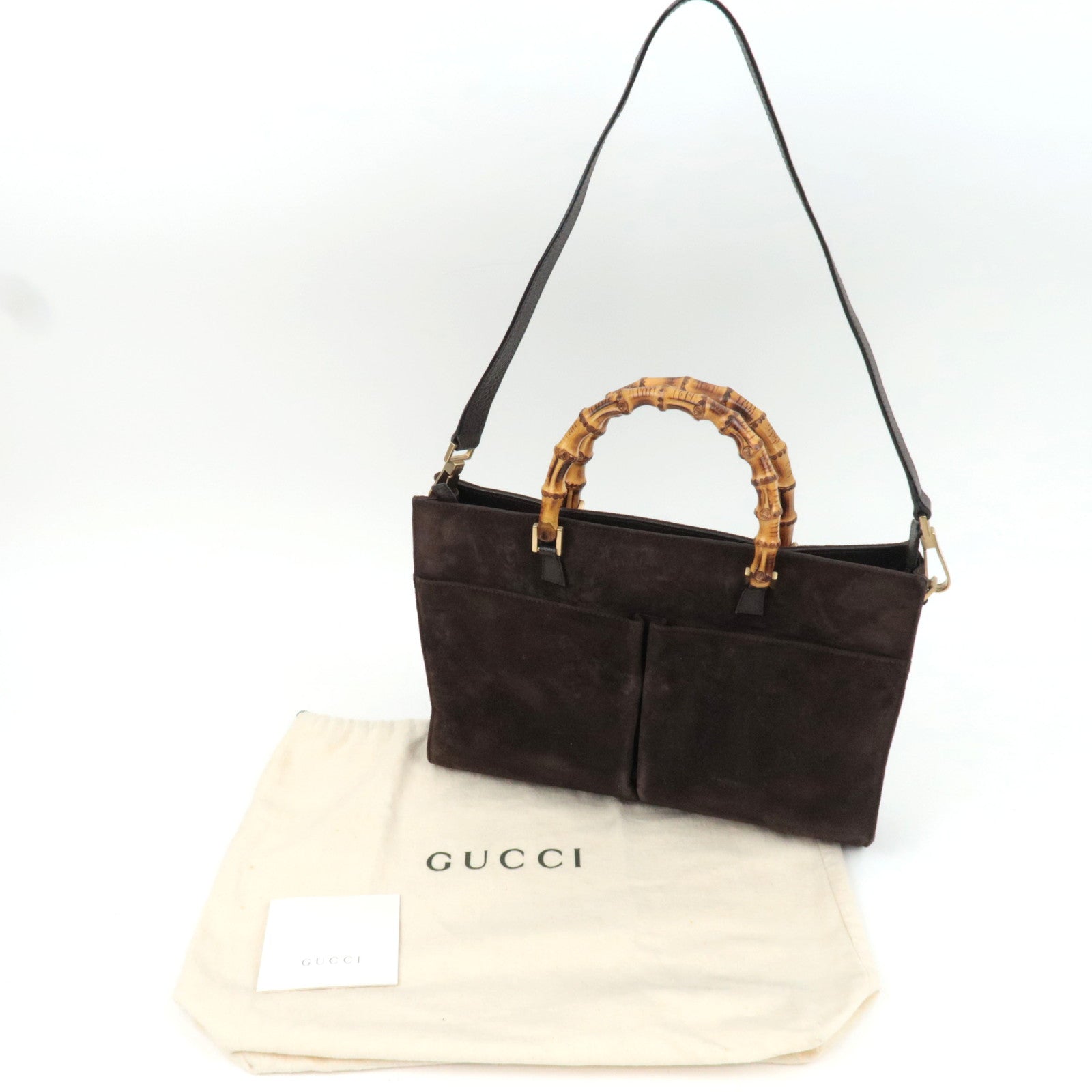 GUCCI Bamboo 2Way Handbag Suede Brown 001.2855.1875.0 *Dust bag, Strap