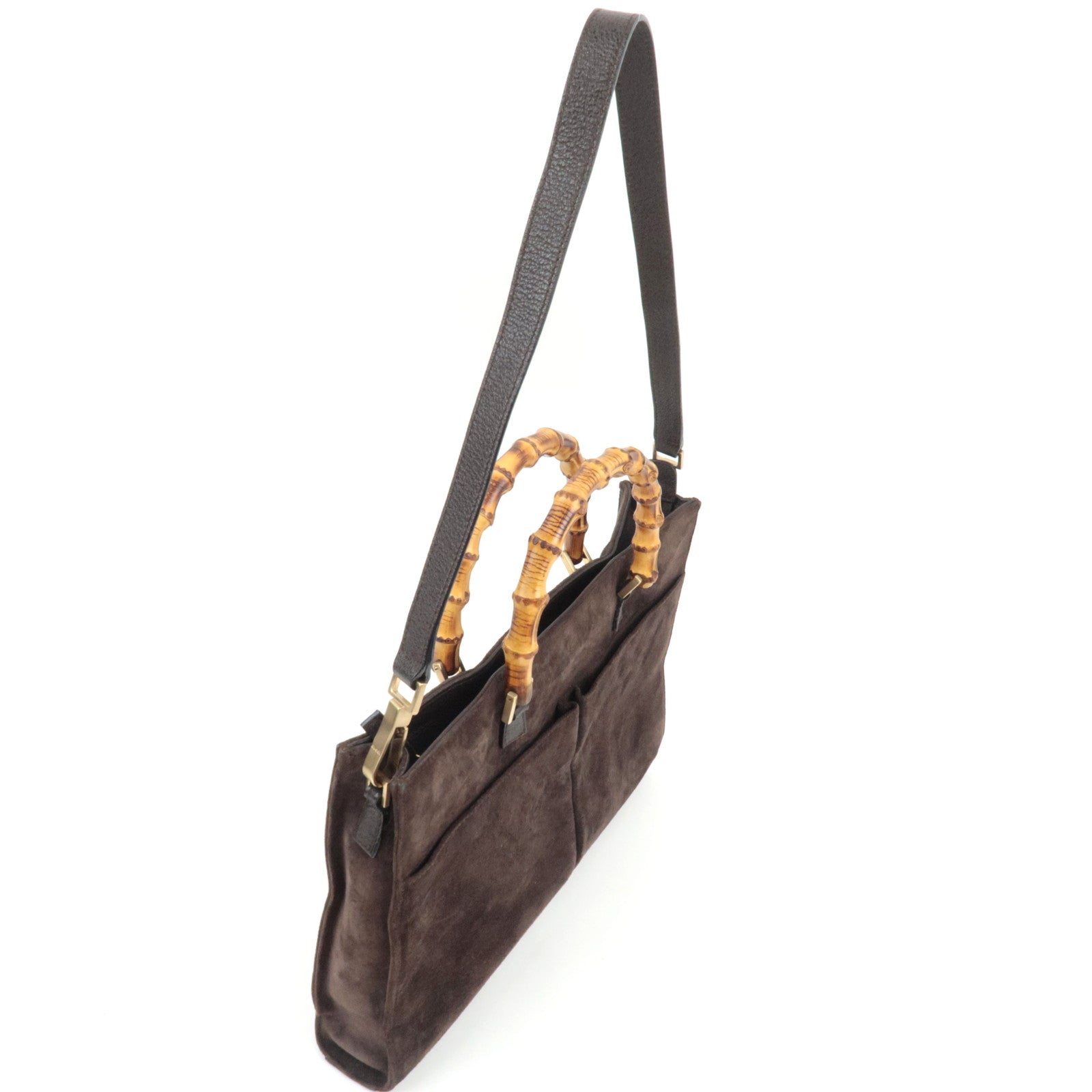 GUCCI Bamboo 2Way Handbag Suede Brown 001.2855.1875.0 *Dust bag, Strap