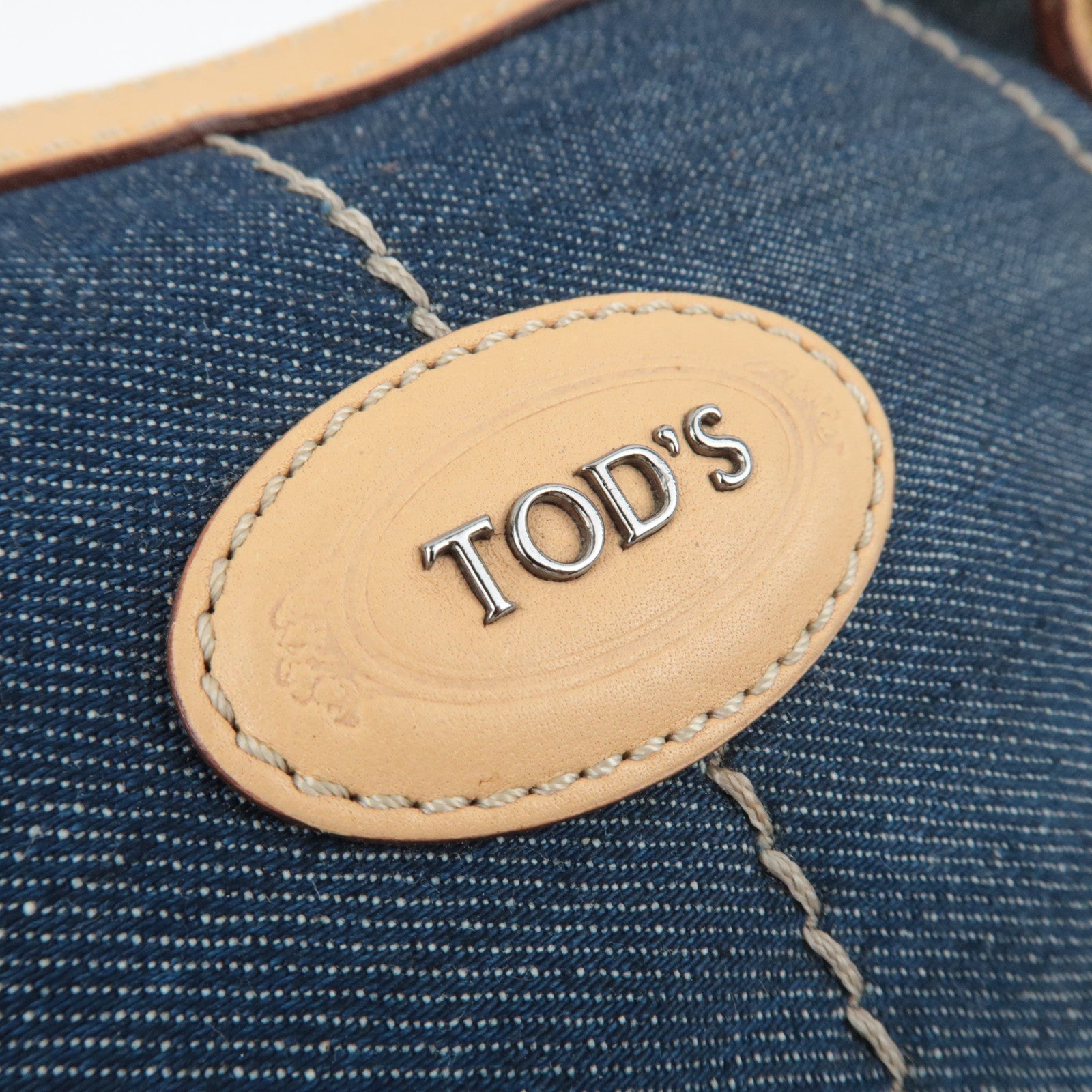 TOD'S Boston Bag Denim Leather Blue Beige *Dust bag