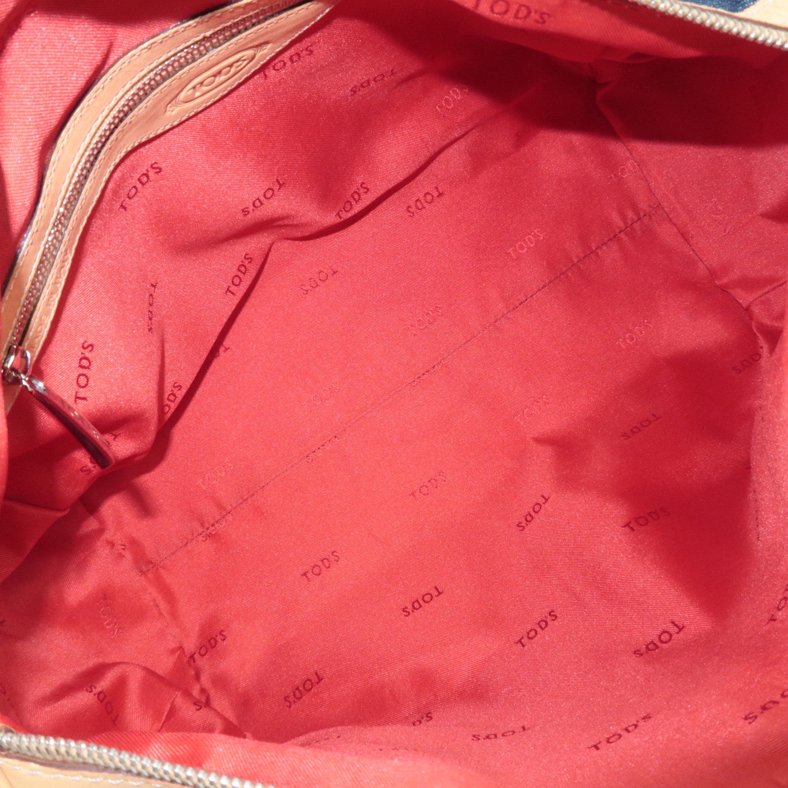 TOD'S Boston Bag Denim Leather Blue Beige *Dust bag