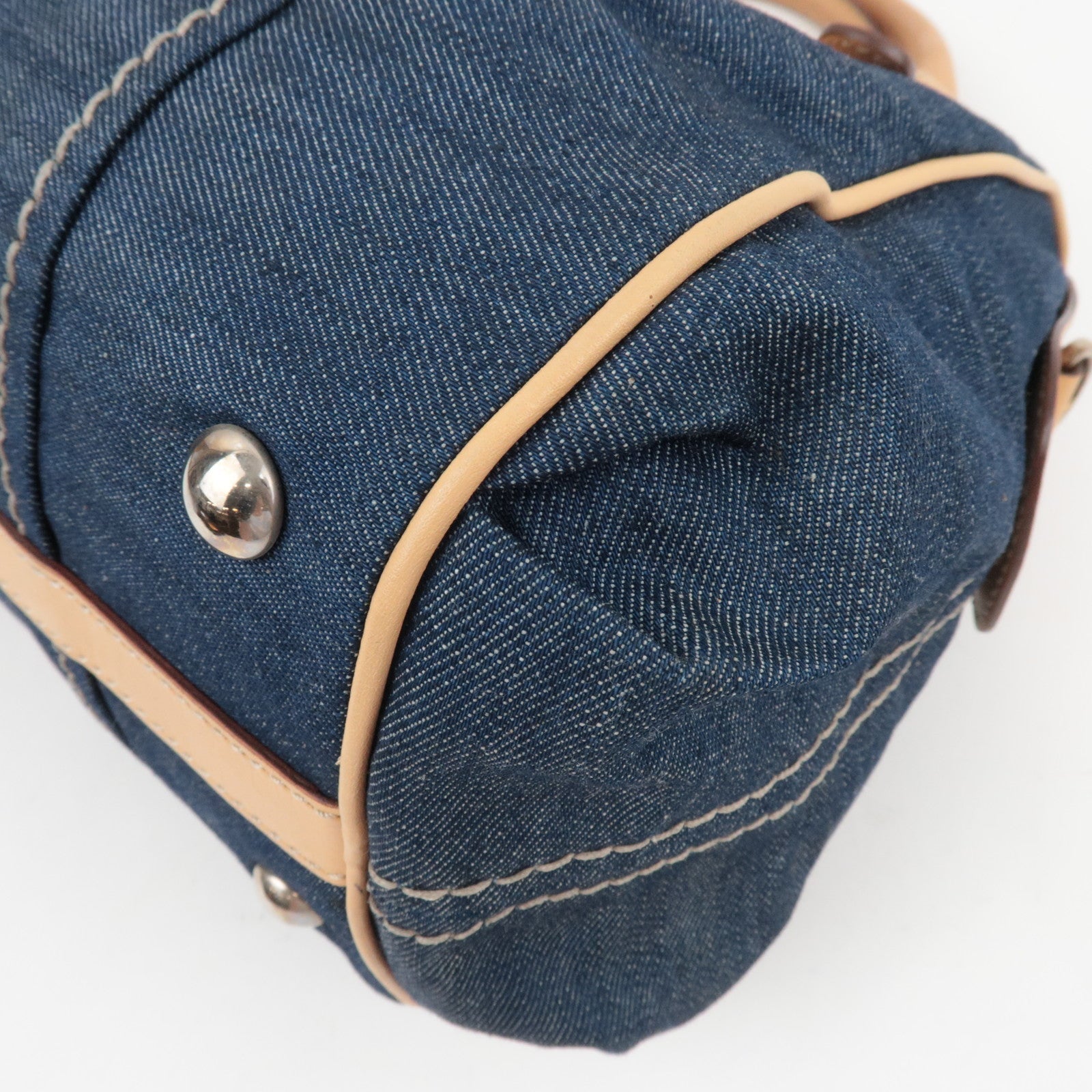 TOD'S Boston Bag Denim Leather Blue Beige *Dust bag