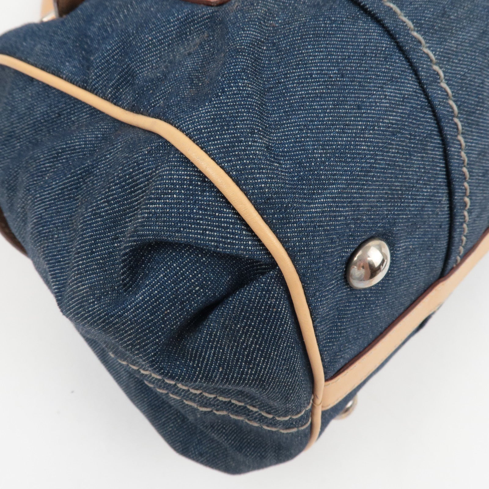 TOD'S Boston Bag Denim Leather Blue Beige *Dust bag