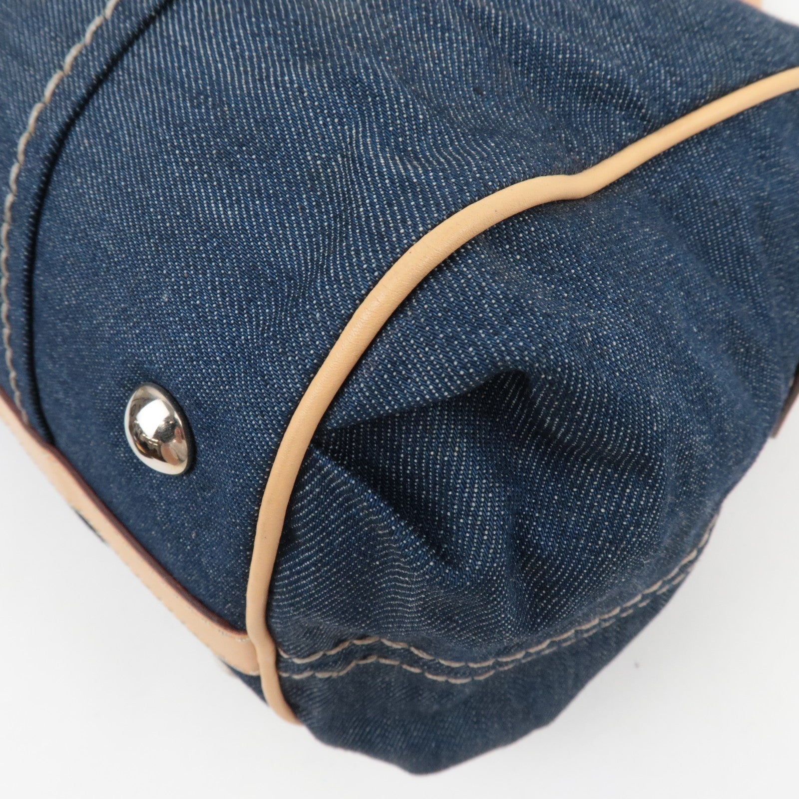 TOD'S Boston Bag Denim Leather Blue Beige *Dust bag