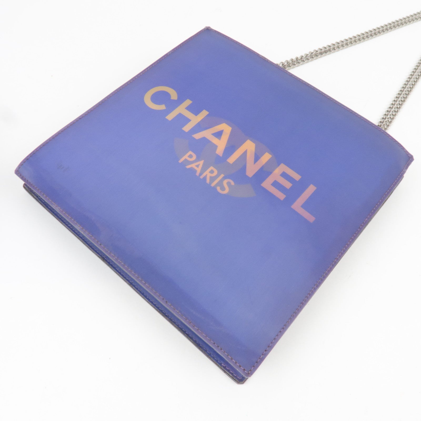 CHANEL Hologram Coco Mark Chain Shoulder Bag Purple Silver HDW 6151598 *G card