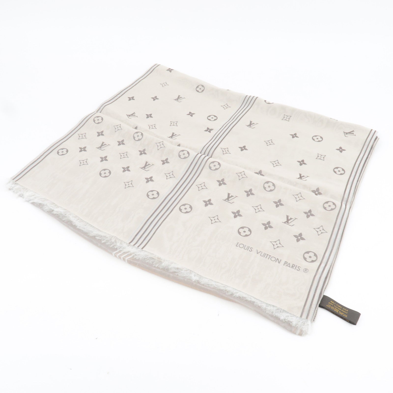 Louis Vuitton Scarf 100% Silk Beige Silver *Box