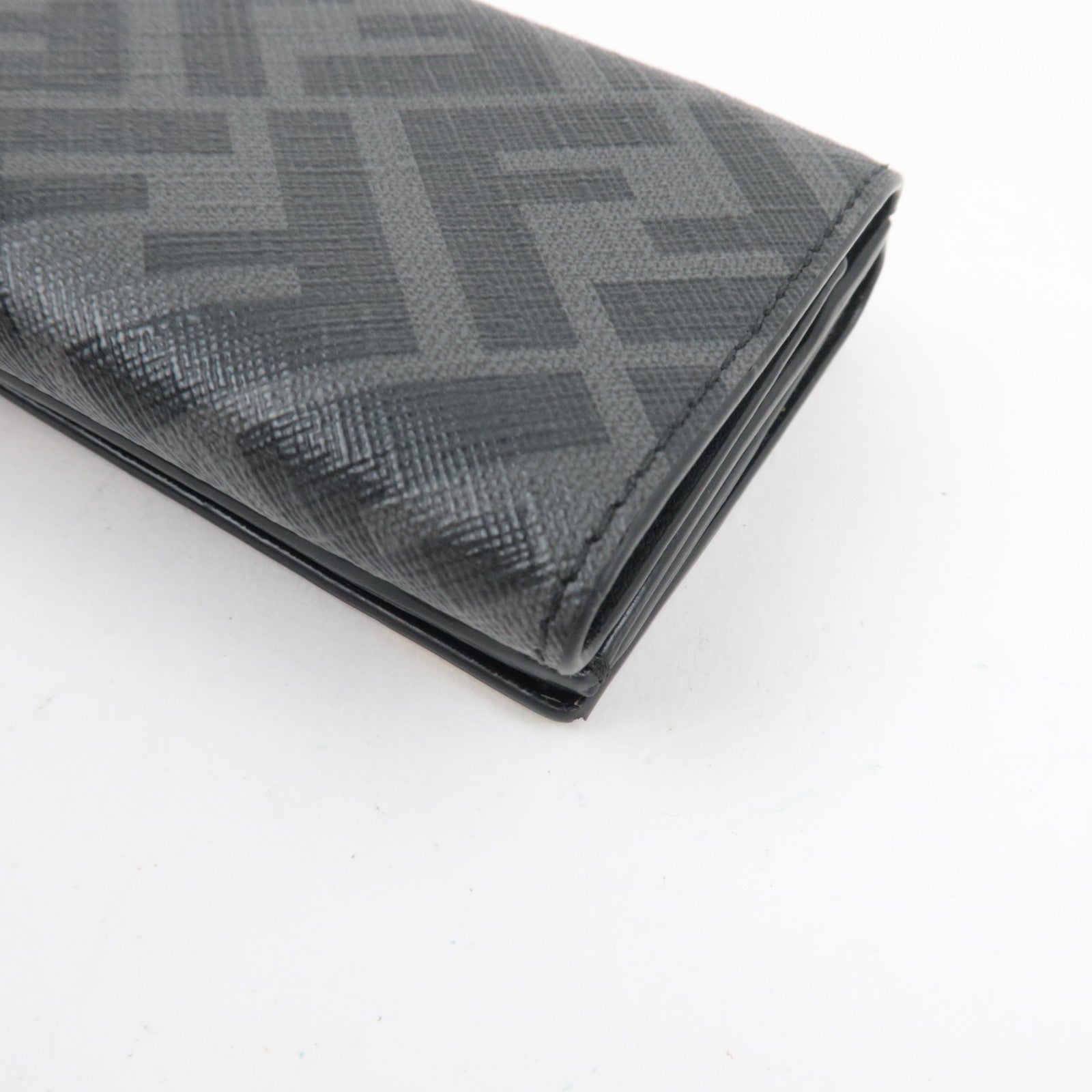 FENDI Zucca Diagonal Compact Tri-Fold Wallet Leather Black Yellow 7M0280 *Box, Dust bag