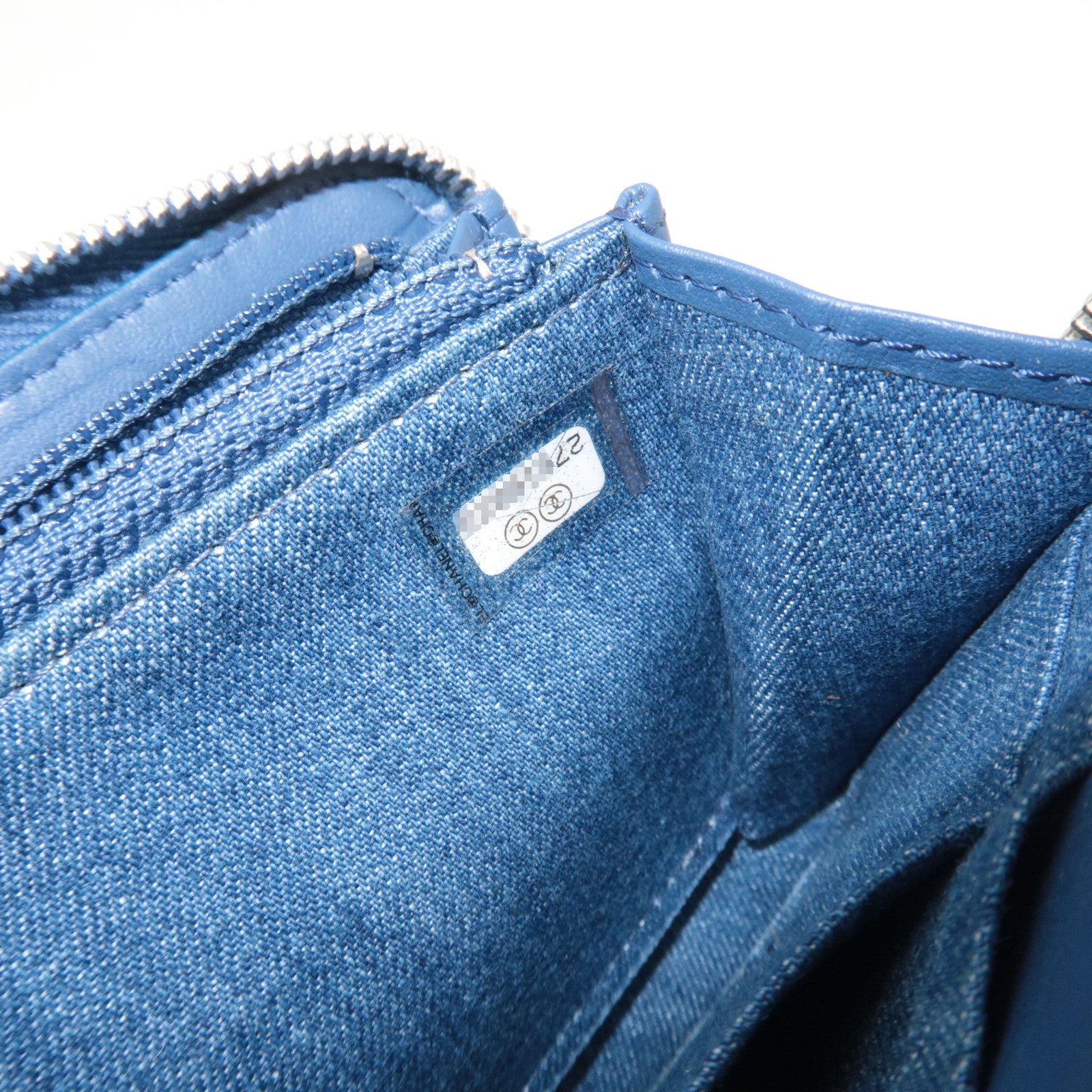 CHANEL Matelasse Round Zipper Long Wallet Denim Blue 27616023 *G card