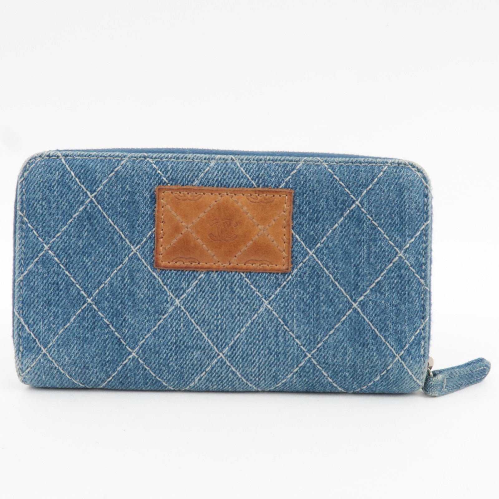 CHANEL Matelasse Round Zipper Long Wallet Denim Blue 27616023 *G card