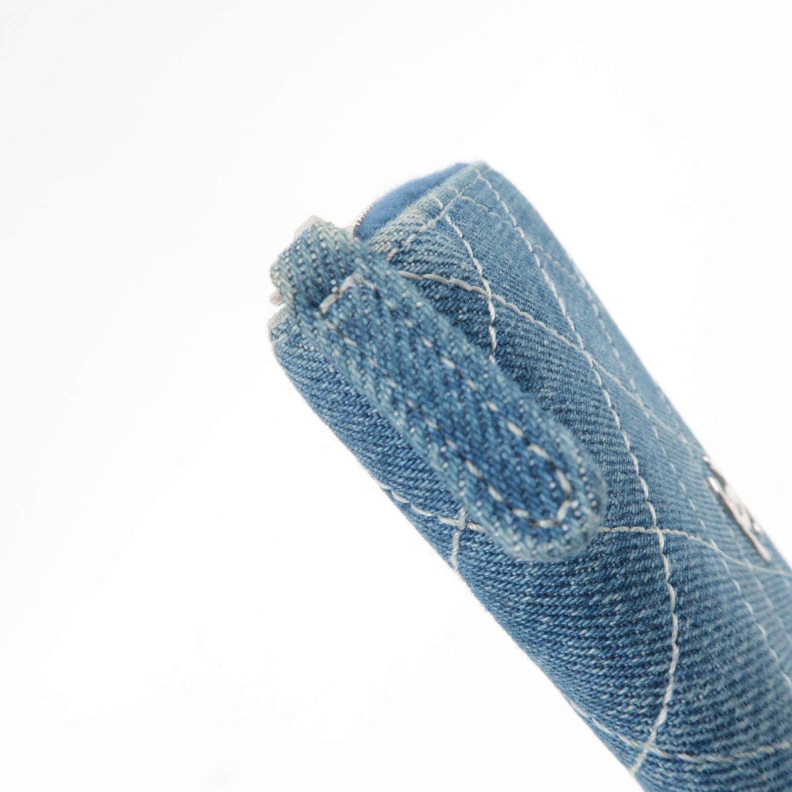 CHANEL Matelasse Round Zipper Long Wallet Denim Blue 27616023 *G card