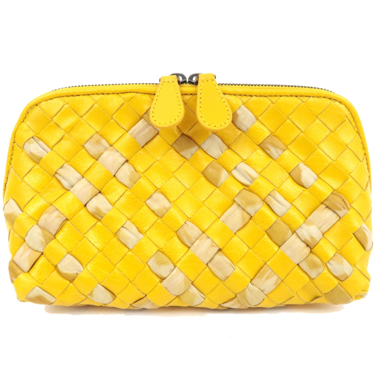 BOTTEGA VENETA Intrecciato Cosmetic Pouch Leather Yellow 132534 *Dust bag81532