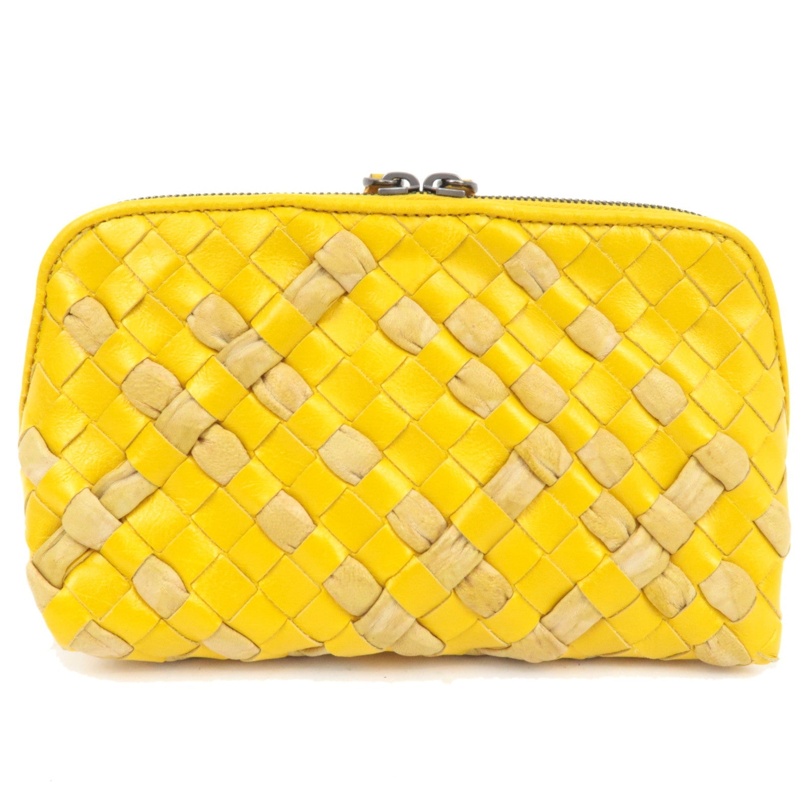 BOTTEGA VENETA Intrecciato Cosmetic Pouch Leather Yellow 132534 *Dust bag