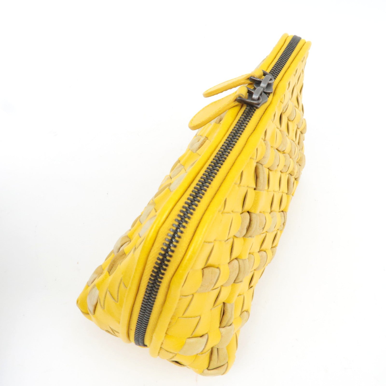 BOTTEGA VENETA Intrecciato Cosmetic Pouch Leather Yellow 132534 *Dust bag