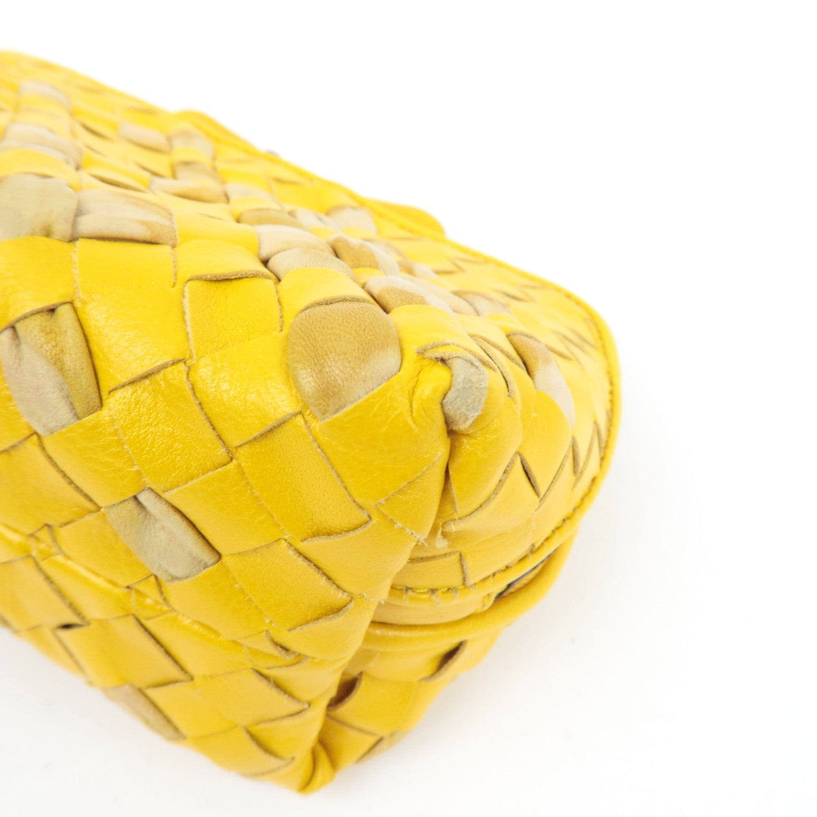 BOTTEGA VENETA Intrecciato Cosmetic Pouch Leather Yellow 132534 *Dust bag