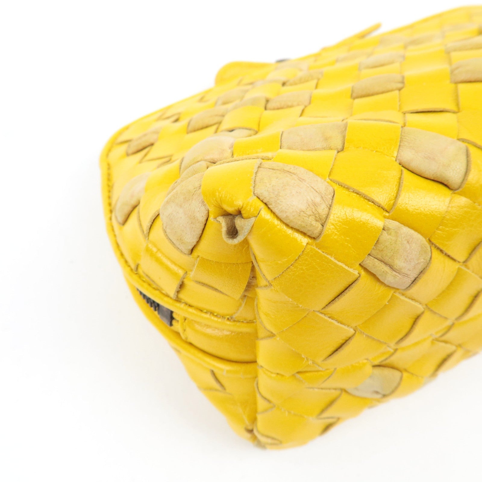 BOTTEGA VENETA Intrecciato Cosmetic Pouch Leather Yellow 132534 *Dust bag