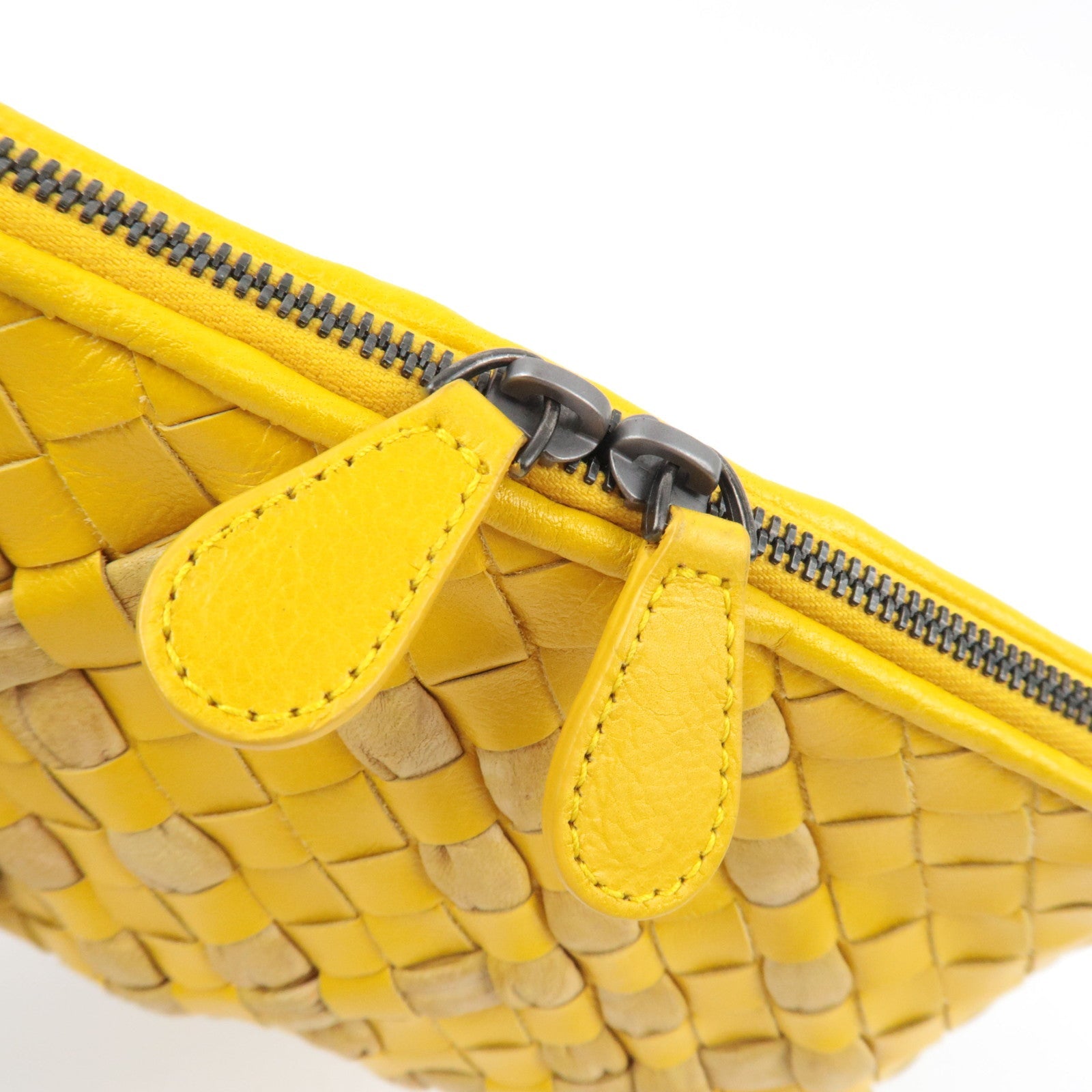 BOTTEGA VENETA Intrecciato Cosmetic Pouch Leather Yellow 132534 *Dust bag