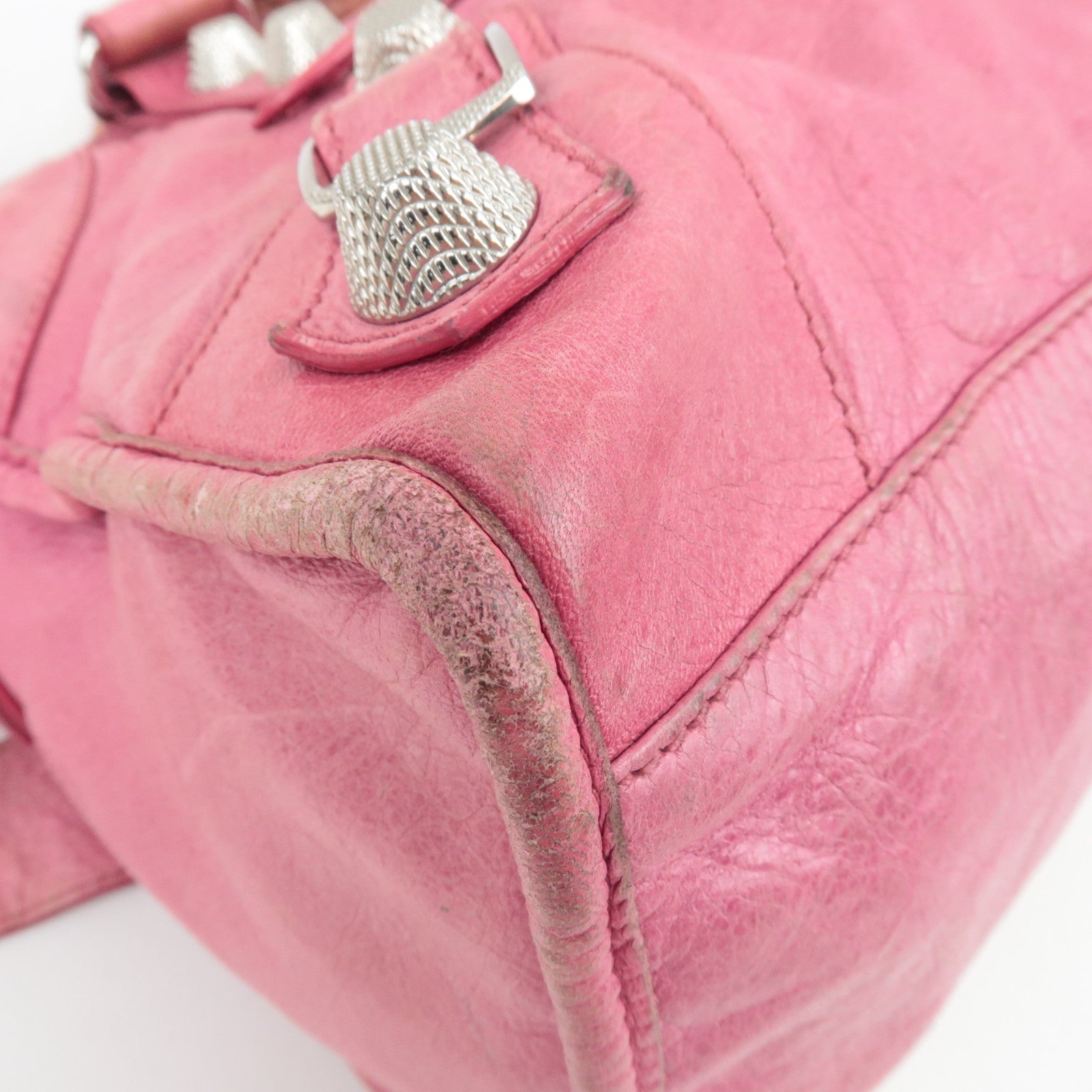 BALENCIAGA The Giant Part Time 2Way Handbag Leather Pink Silver HDW 173082 *Strap