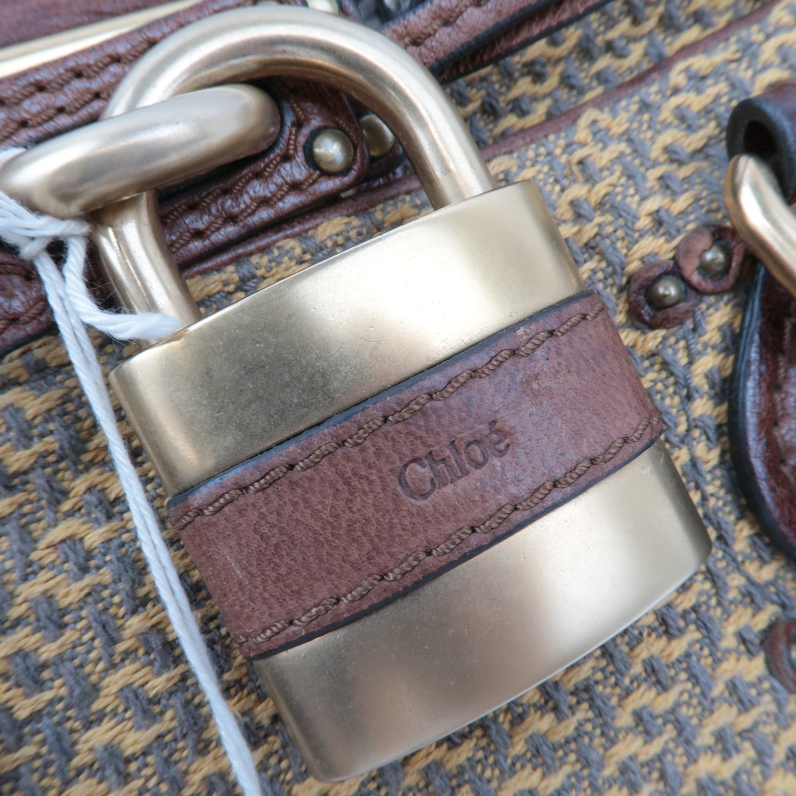 Chloe Paddington Handbag Canvas Leather Beige Gray Brown *Key Lock