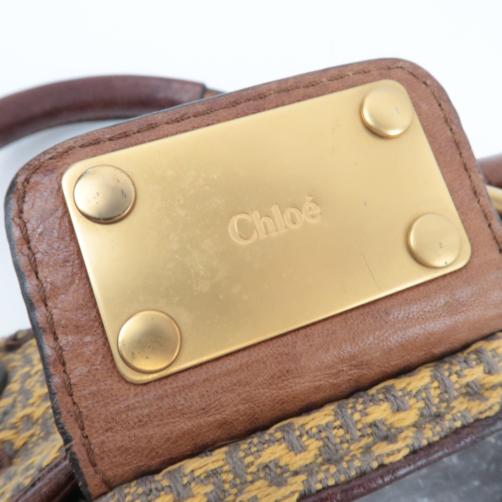 Chloe Paddington Handbag Canvas Leather Beige Gray Brown *Key Lock