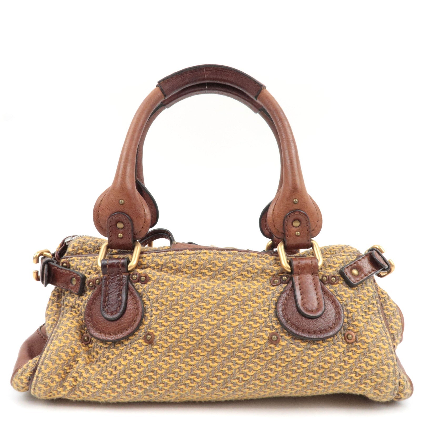 Chloe Paddington Handbag Canvas Leather Beige Gray Brown *Key Lock