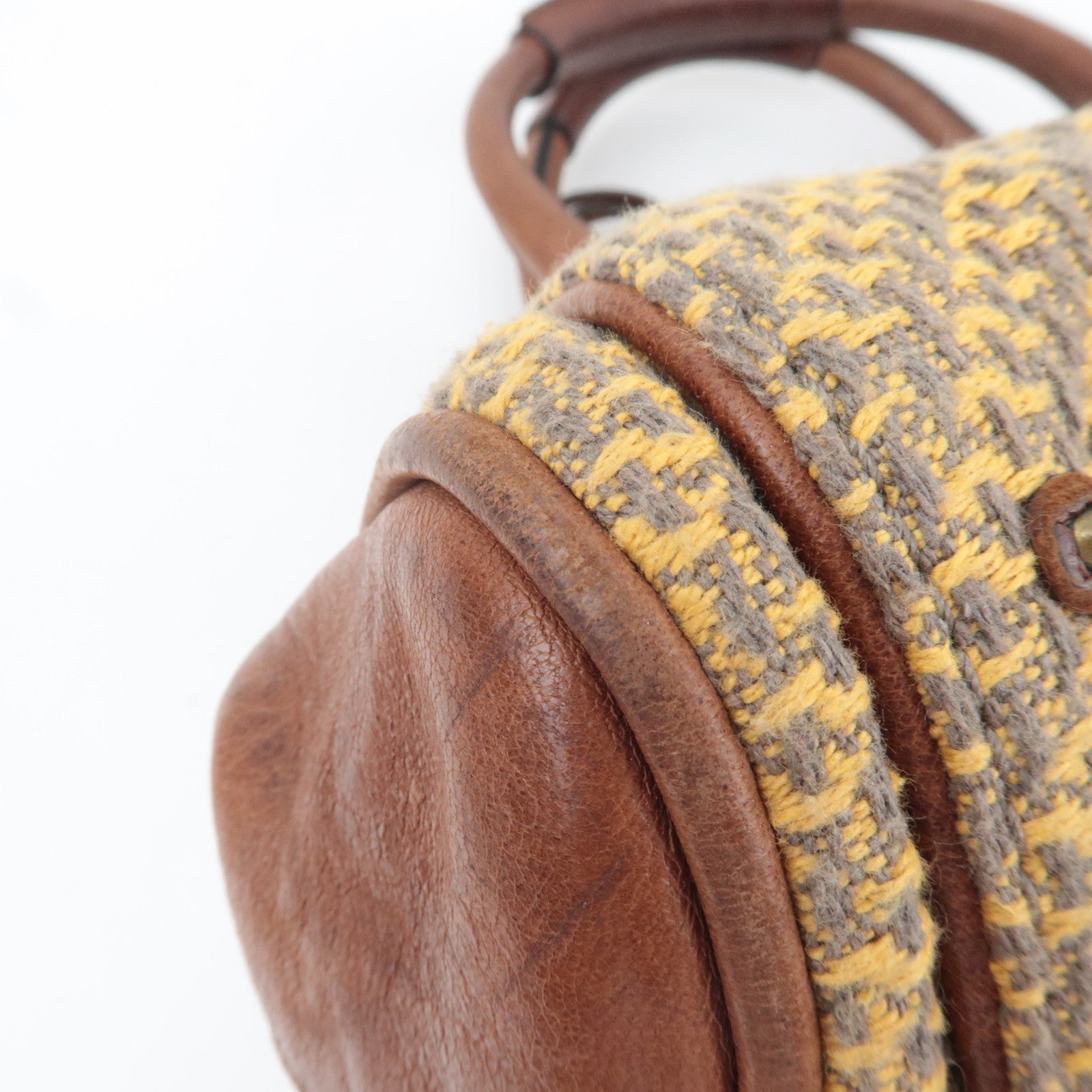 Chloe Paddington Handbag Canvas Leather Beige Gray Brown *Key Lock