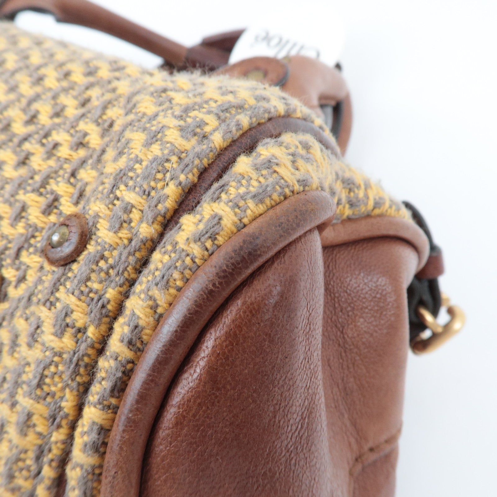 Chloe Paddington Handbag Canvas Leather Beige Gray Brown *Key Lock