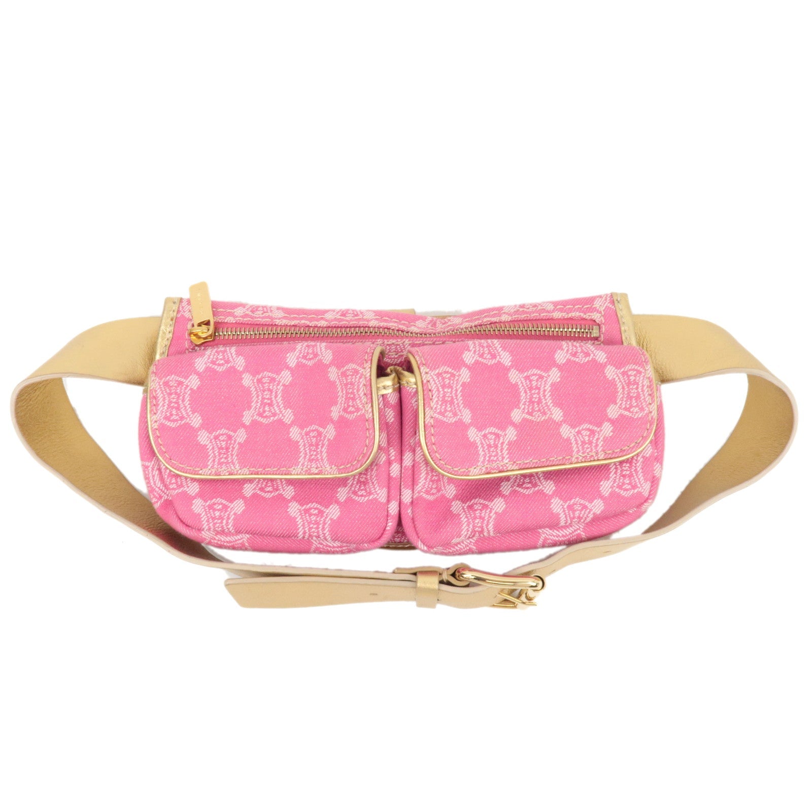 CELINE Paris Macadam Body Bag Canvas Leather Pink Gold *Dust bag81548