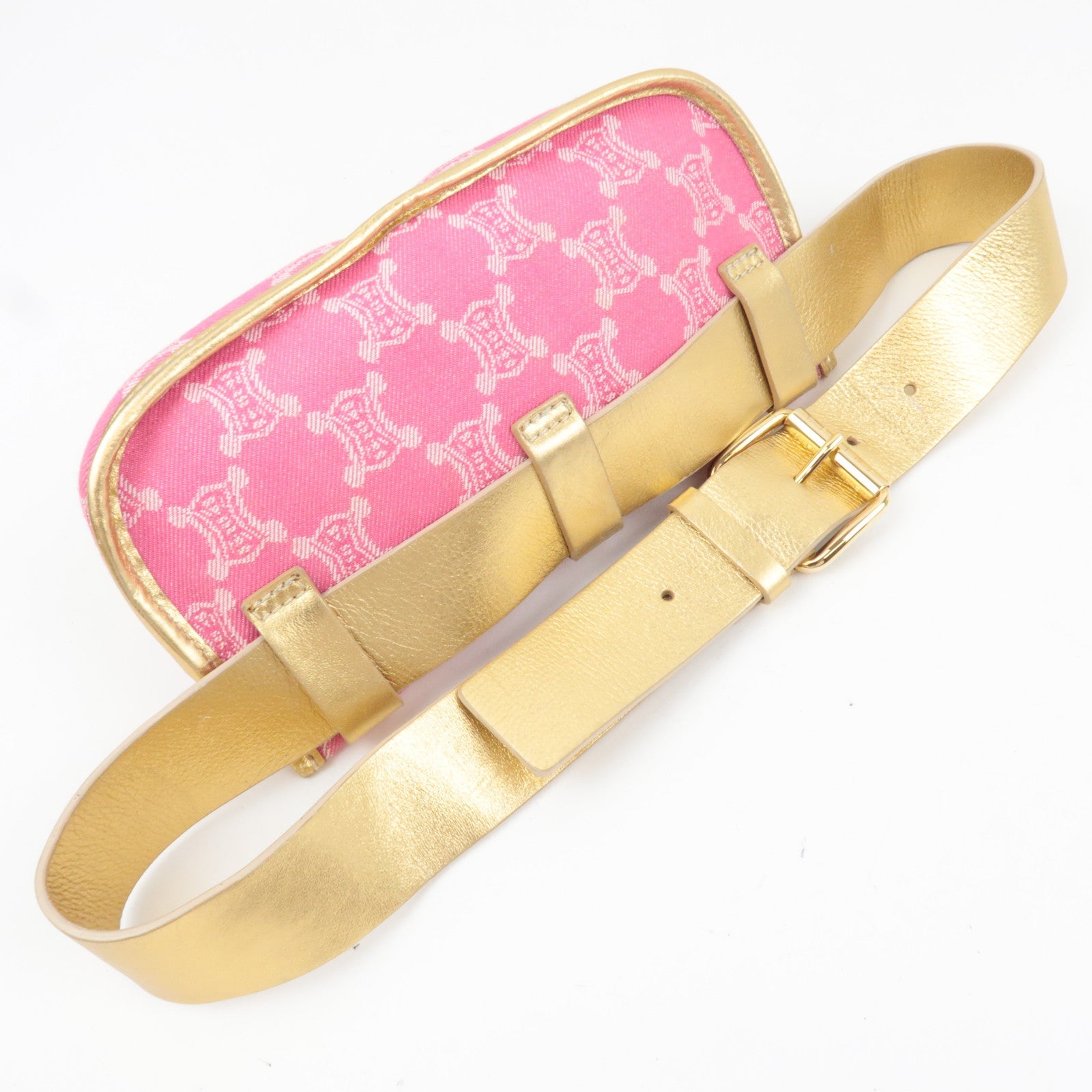 CELINE Paris Macadam Body Bag Canvas Leather Pink Gold *Dust bag