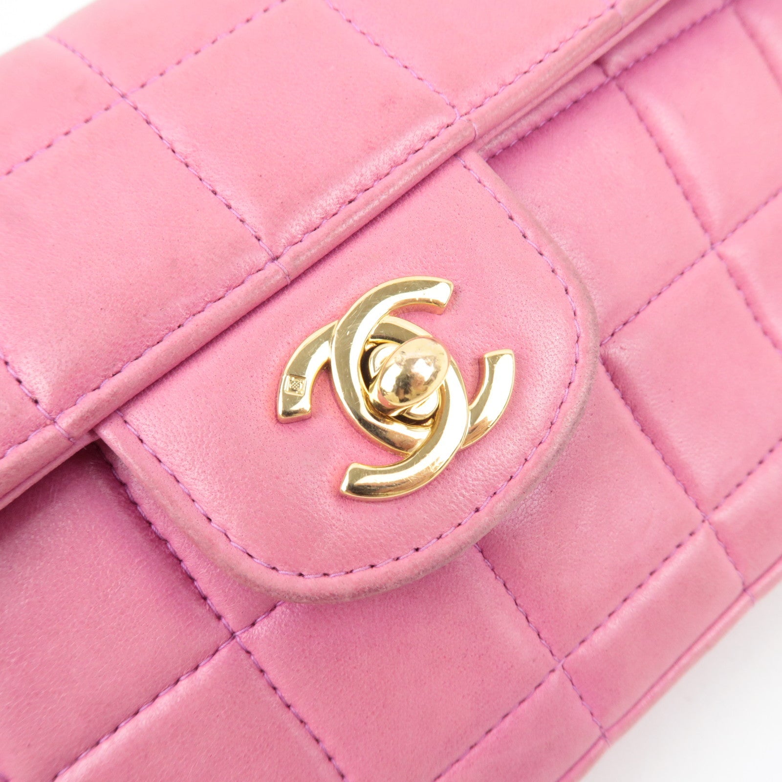 CHANEL Chocolate Bar Chain Shoulder Bag Lambskin Pink Gold HDW 7103887