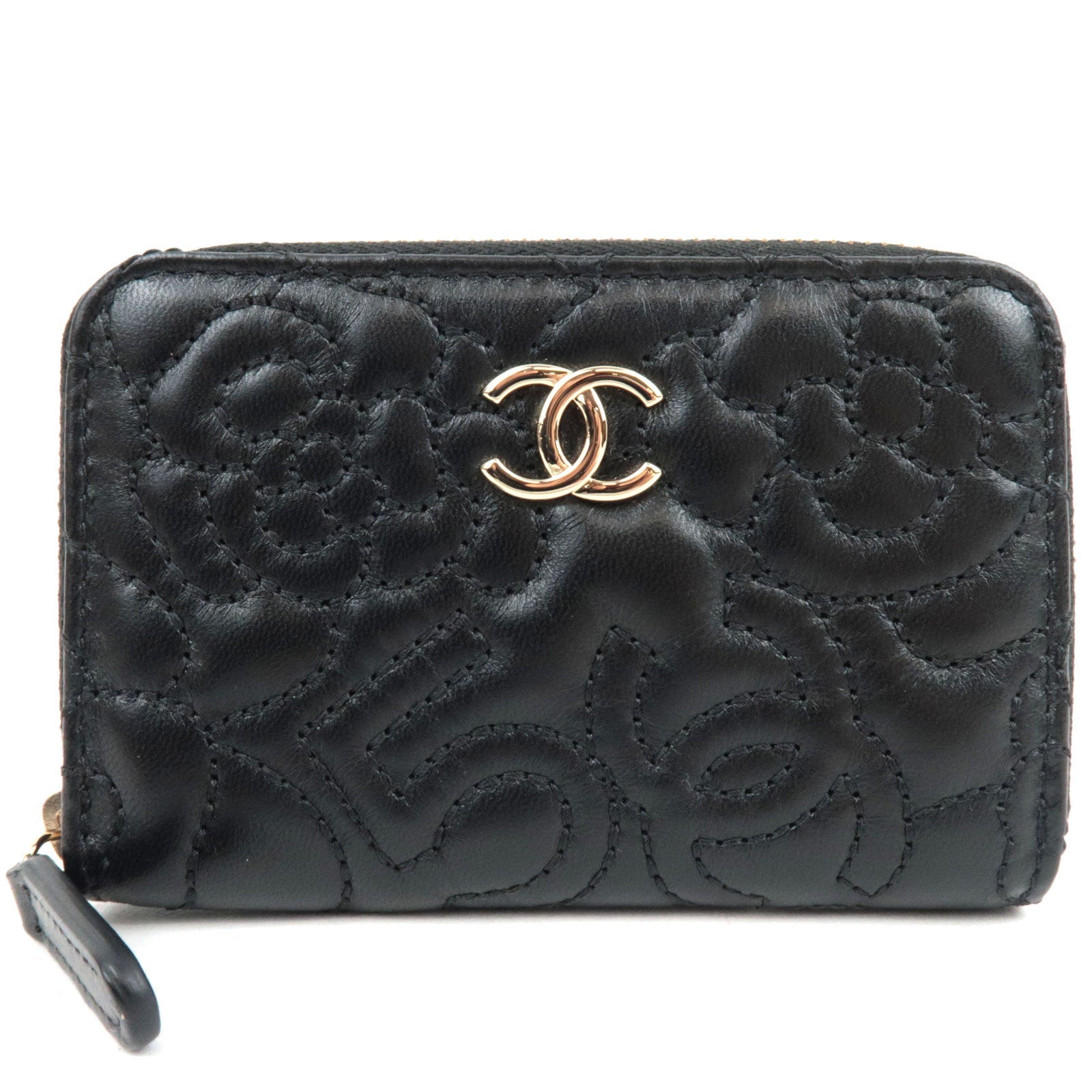 CHANEL Camellia Coin Purse Lambskin Black 26241996 *Box, Dust bag, G card81563