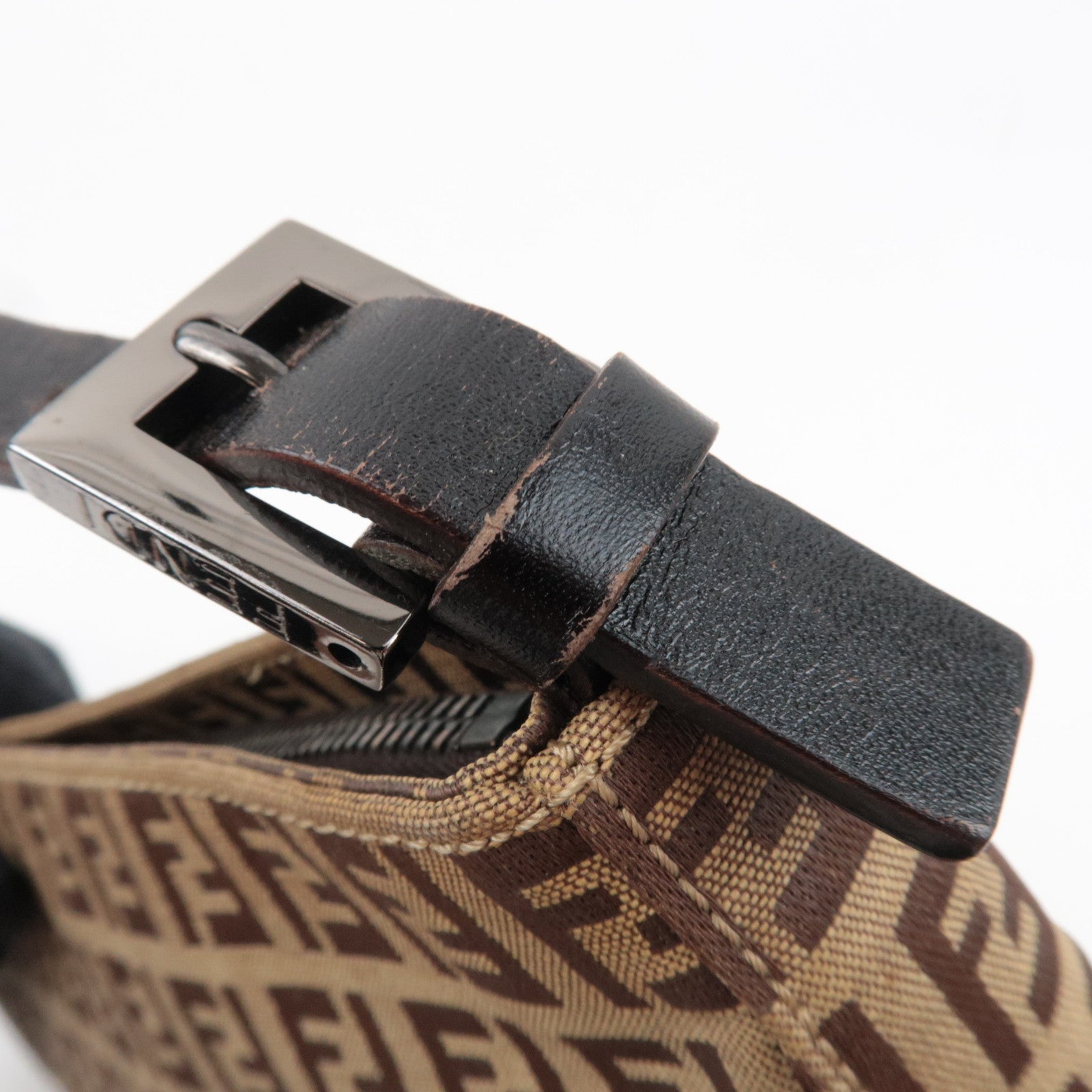 FENDI Zucchino Shoulder Bag Canvas Leather Beige Brown 8BR042