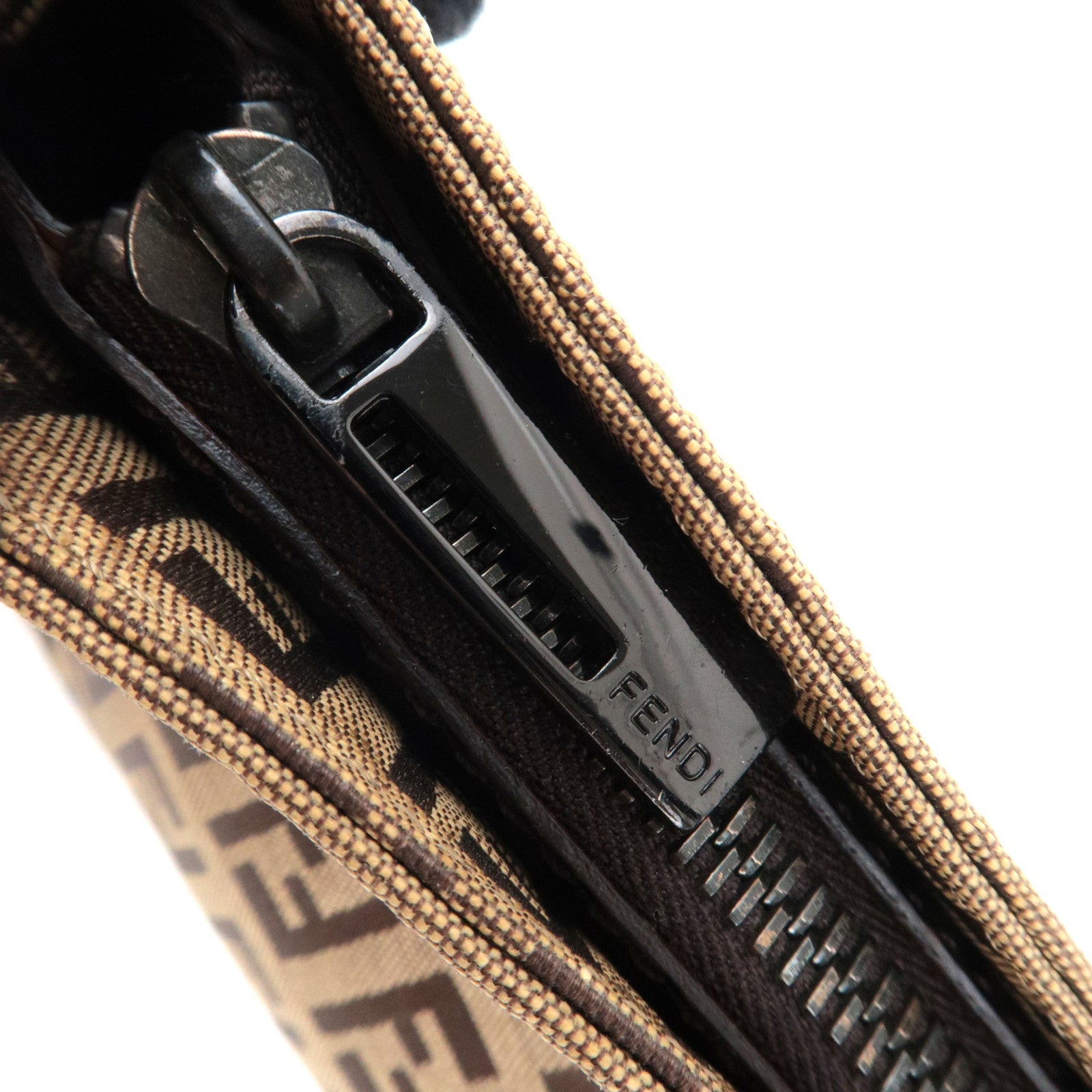 FENDI Zucchino Shoulder Bag Canvas Leather Beige Brown 8BR042