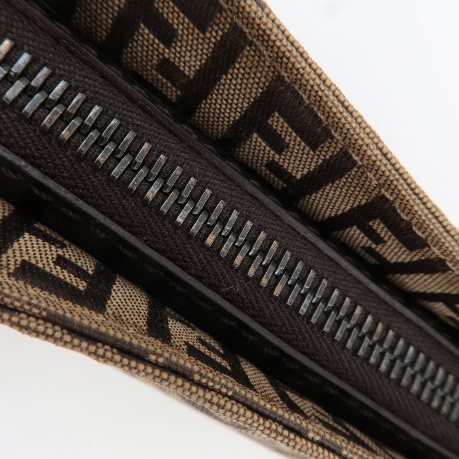 FENDI Zucchino Shoulder Bag Canvas Leather Beige Brown 8BR042