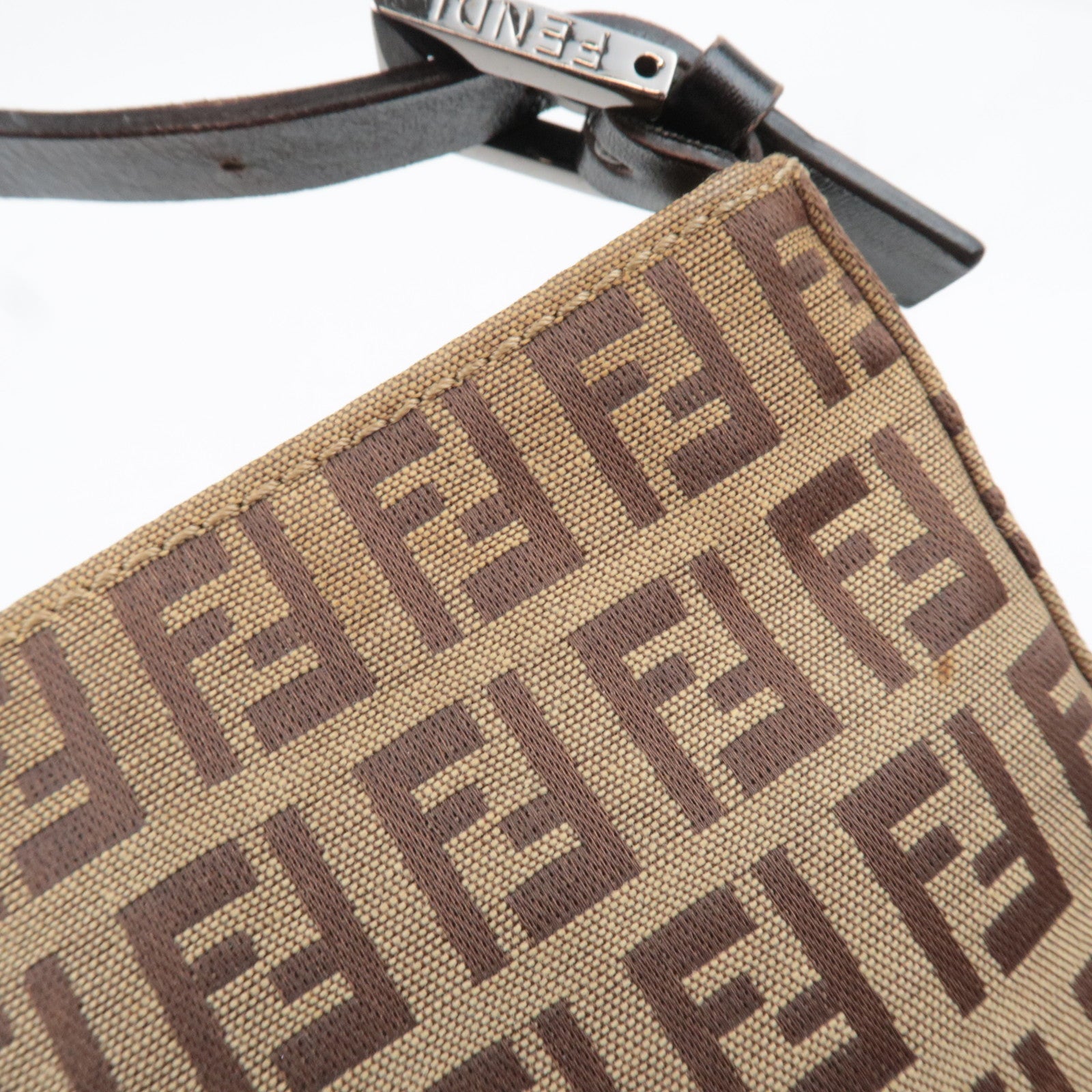 FENDI Zucchino Shoulder Bag Canvas Leather Beige Brown 8BR042