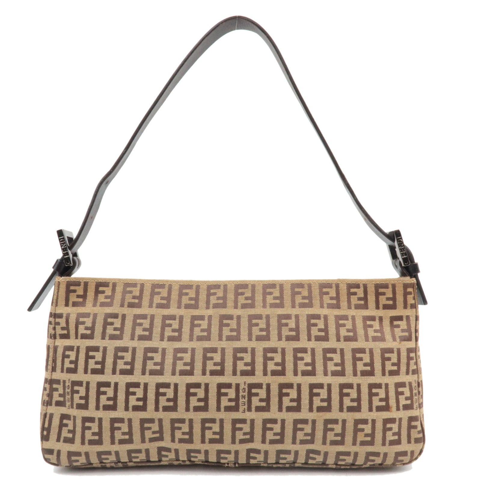 FENDI Zucchino Shoulder Bag Canvas Leather Beige Brown 8BR04281568