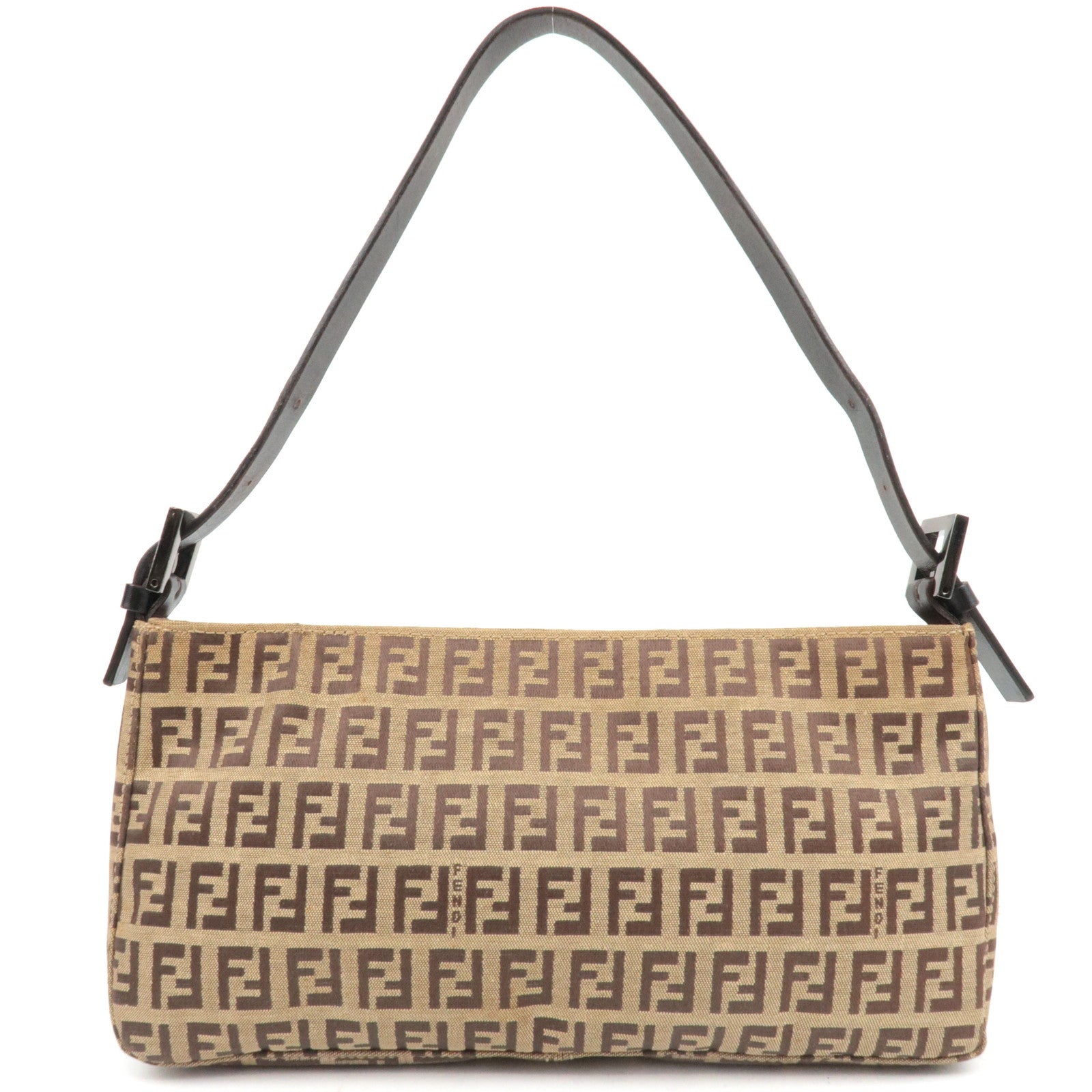 FENDI Zucchino Shoulder Bag Canvas Leather Beige Brown 8BR042