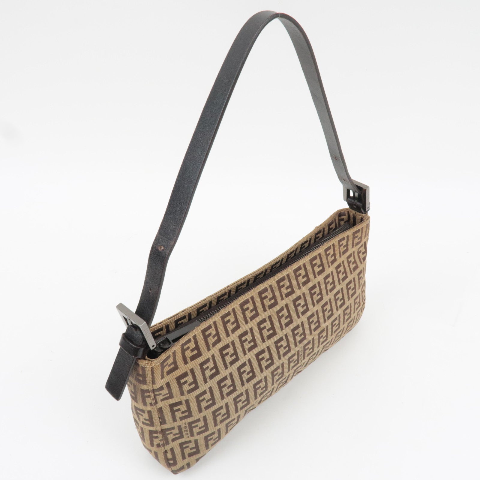 FENDI Zucchino Shoulder Bag Canvas Leather Beige Brown 8BR042