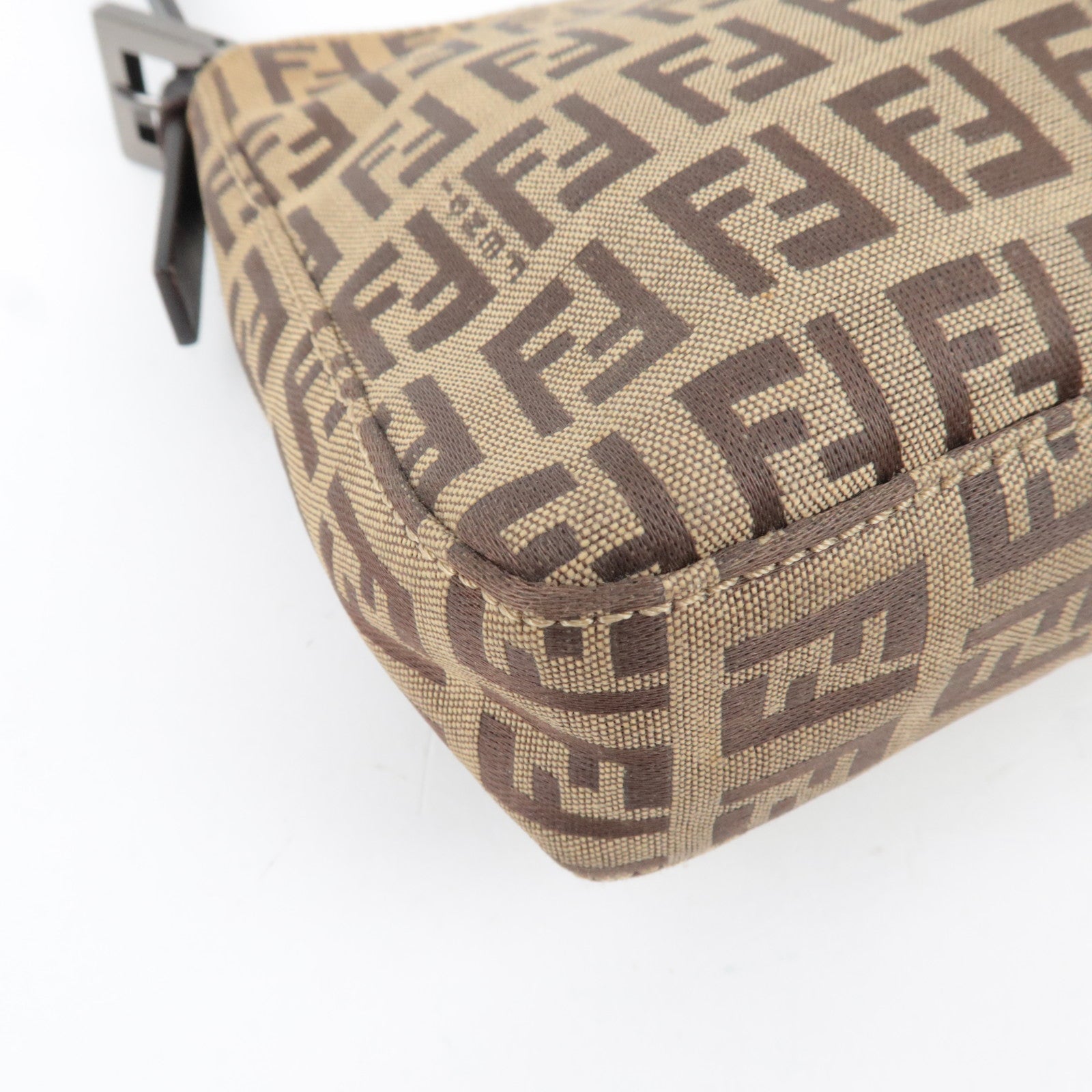 FENDI Zucchino Shoulder Bag Canvas Leather Beige Brown 8BR042