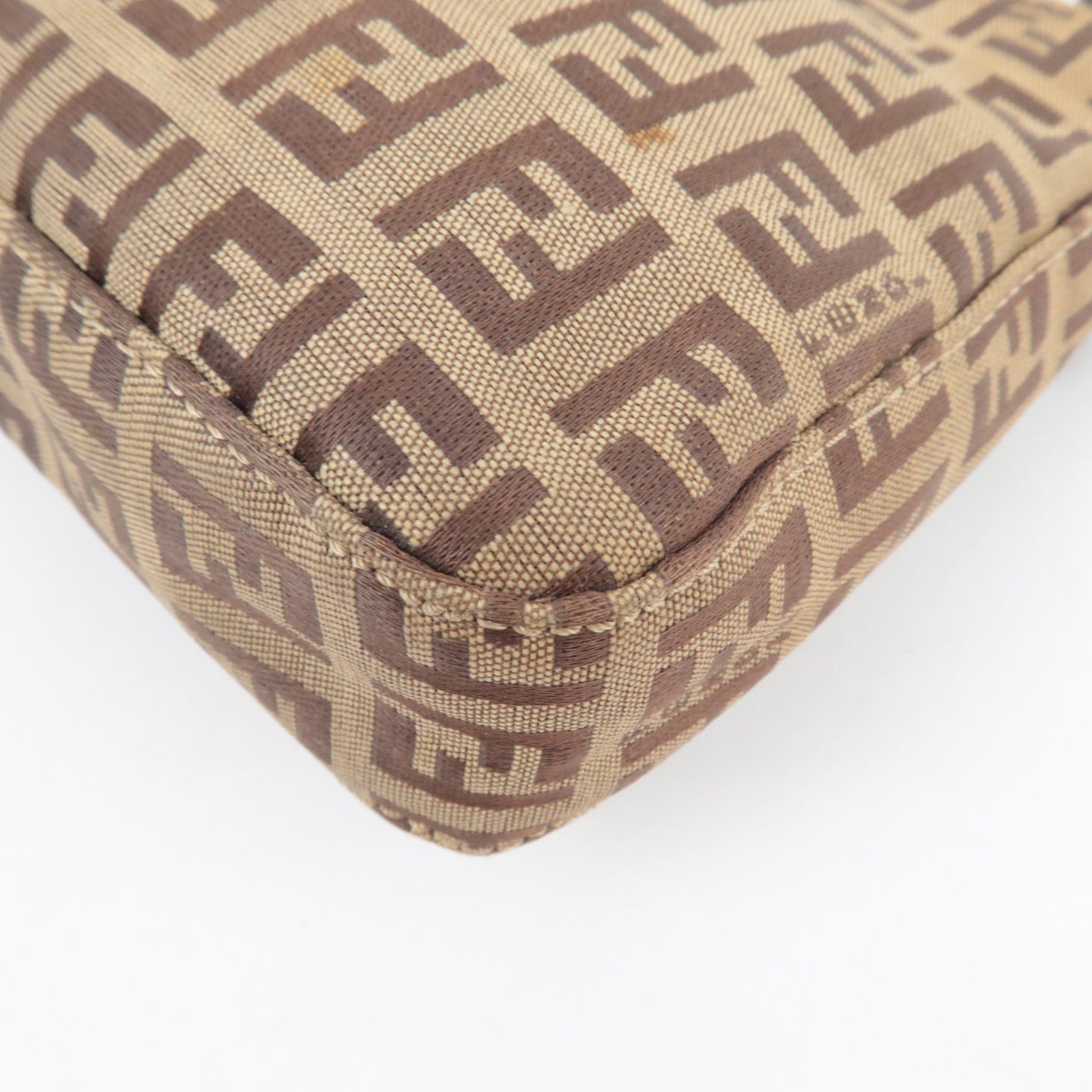 FENDI Zucchino Shoulder Bag Canvas Leather Beige Brown 8BR042