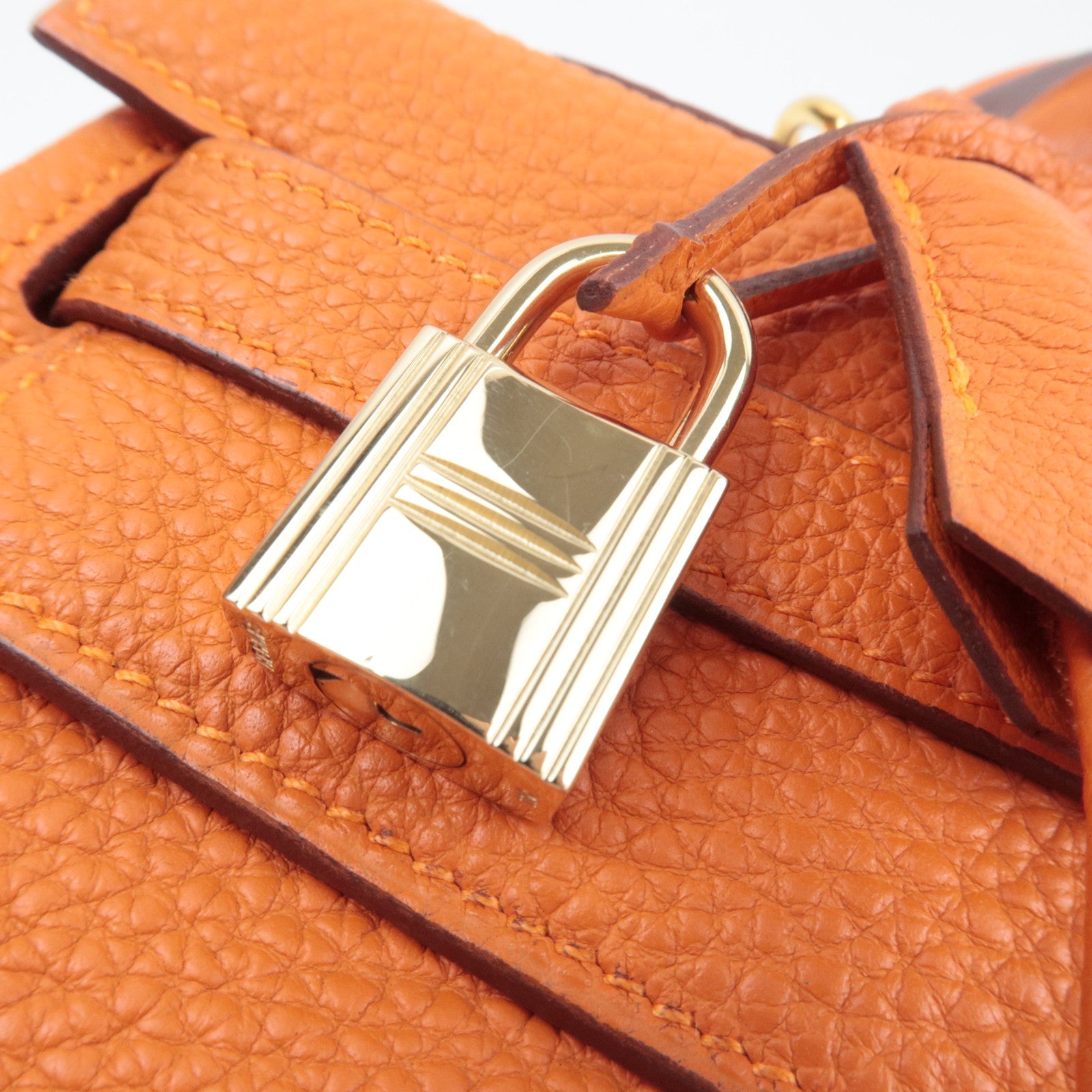 HERMES Kelly 32 Handbag H Stamp (2004) Taurillon Clemence Orange Gold HDW *Box, Dust bag, Strap, Key Lock, Clochette, Rain cover
